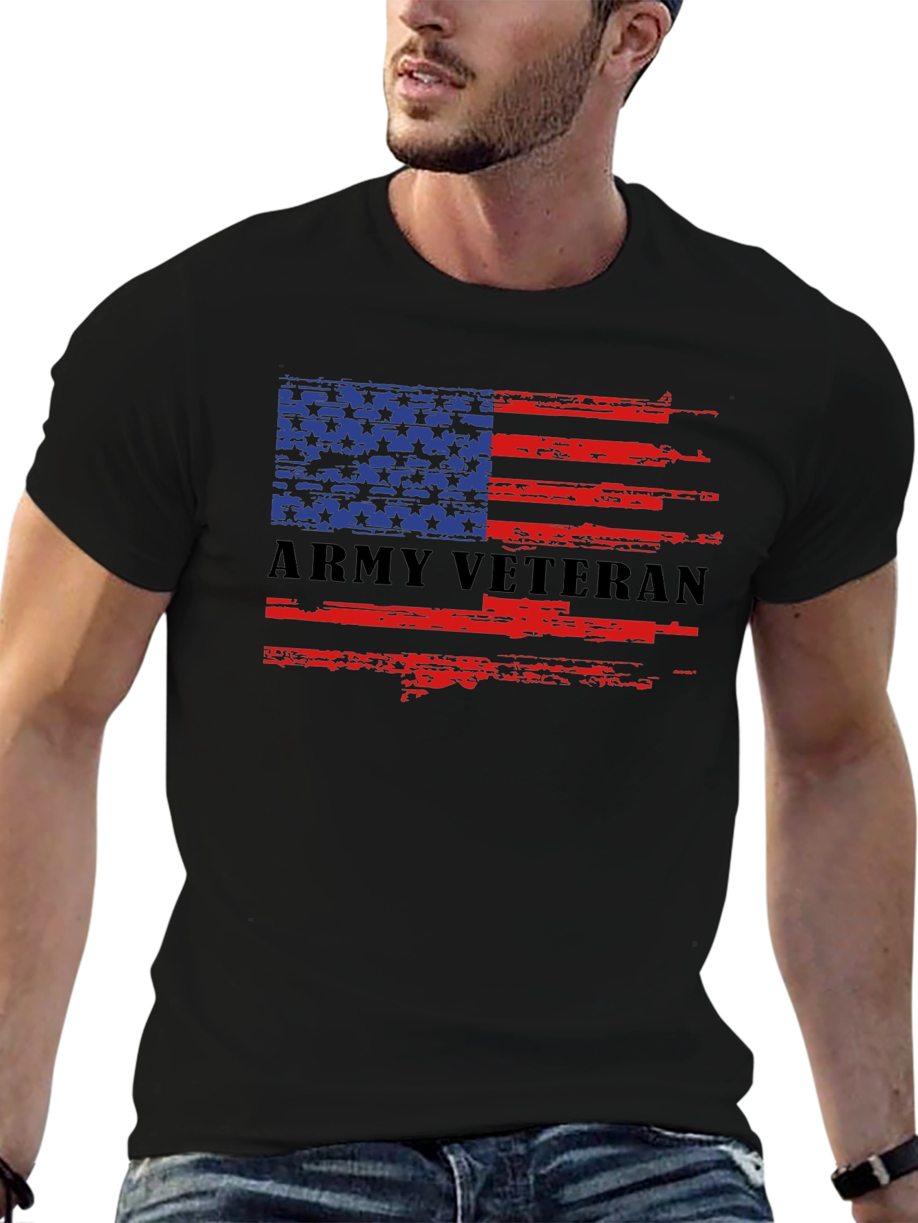 Army Veteran American Flag Graphic T-Shirt