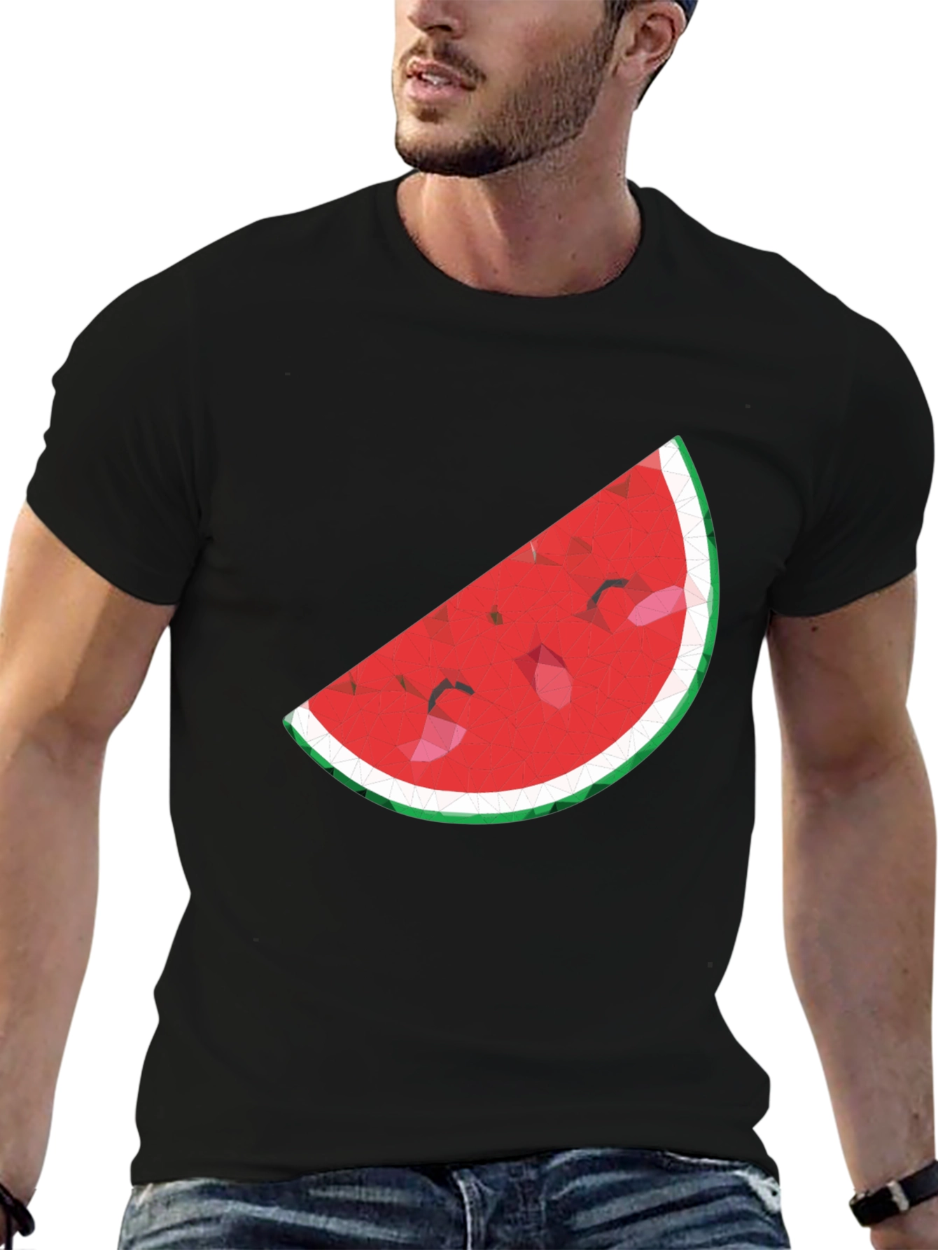 Stylish Watermelon Slice Graphic Tee - Black