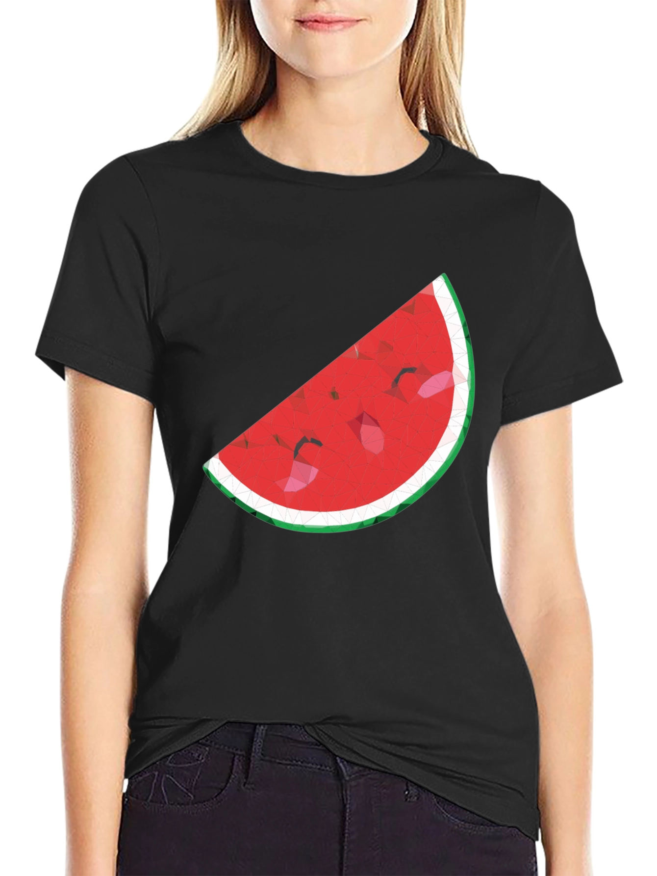 Stylish Watermelon Slice Graphic Tee - Black