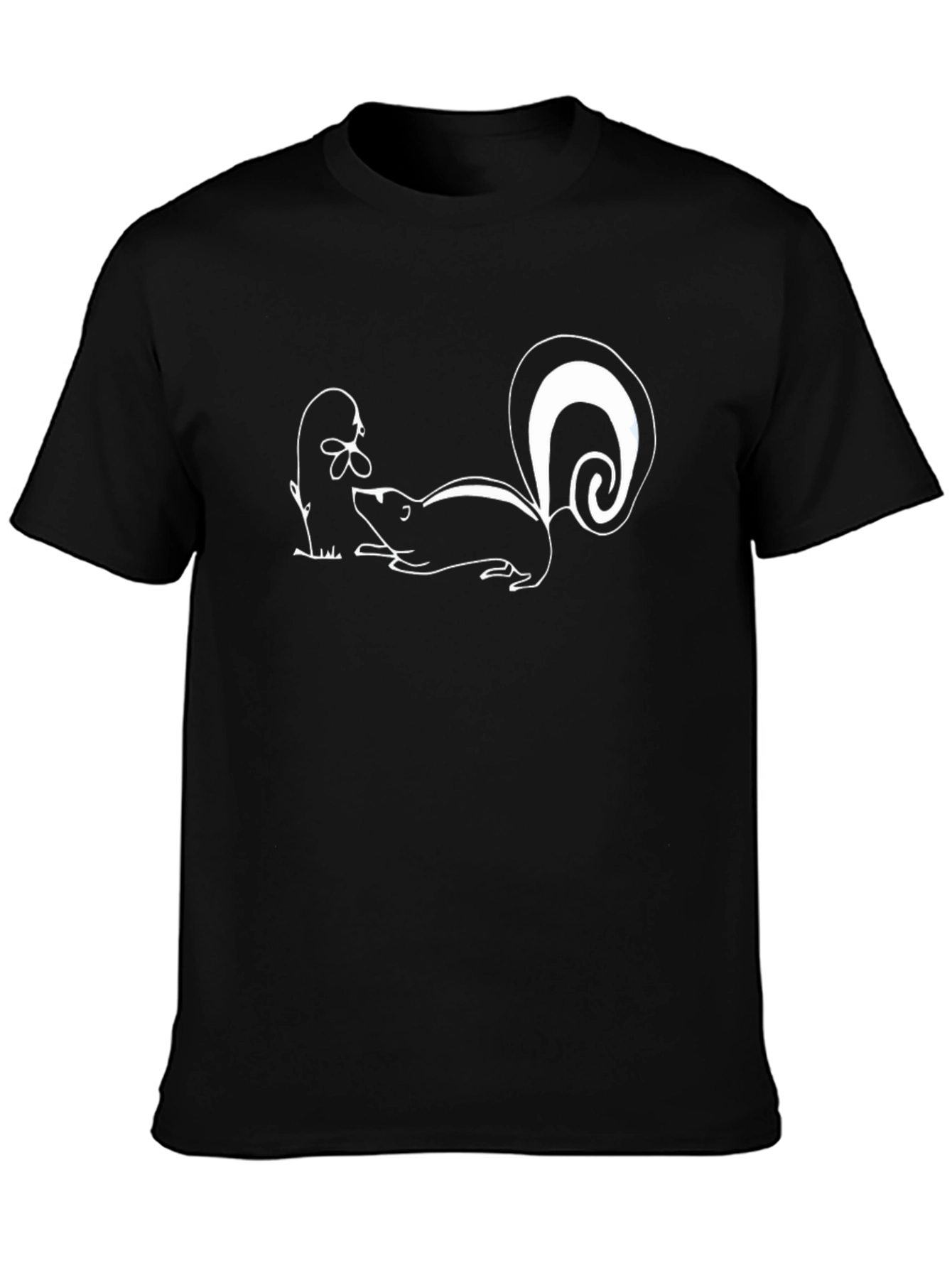Skunk & Flower Graphic Tee - Black Cotton T-Shirt