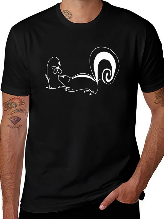 Skunk & Flower Graphic Tee - Black Cotton T-Shirt