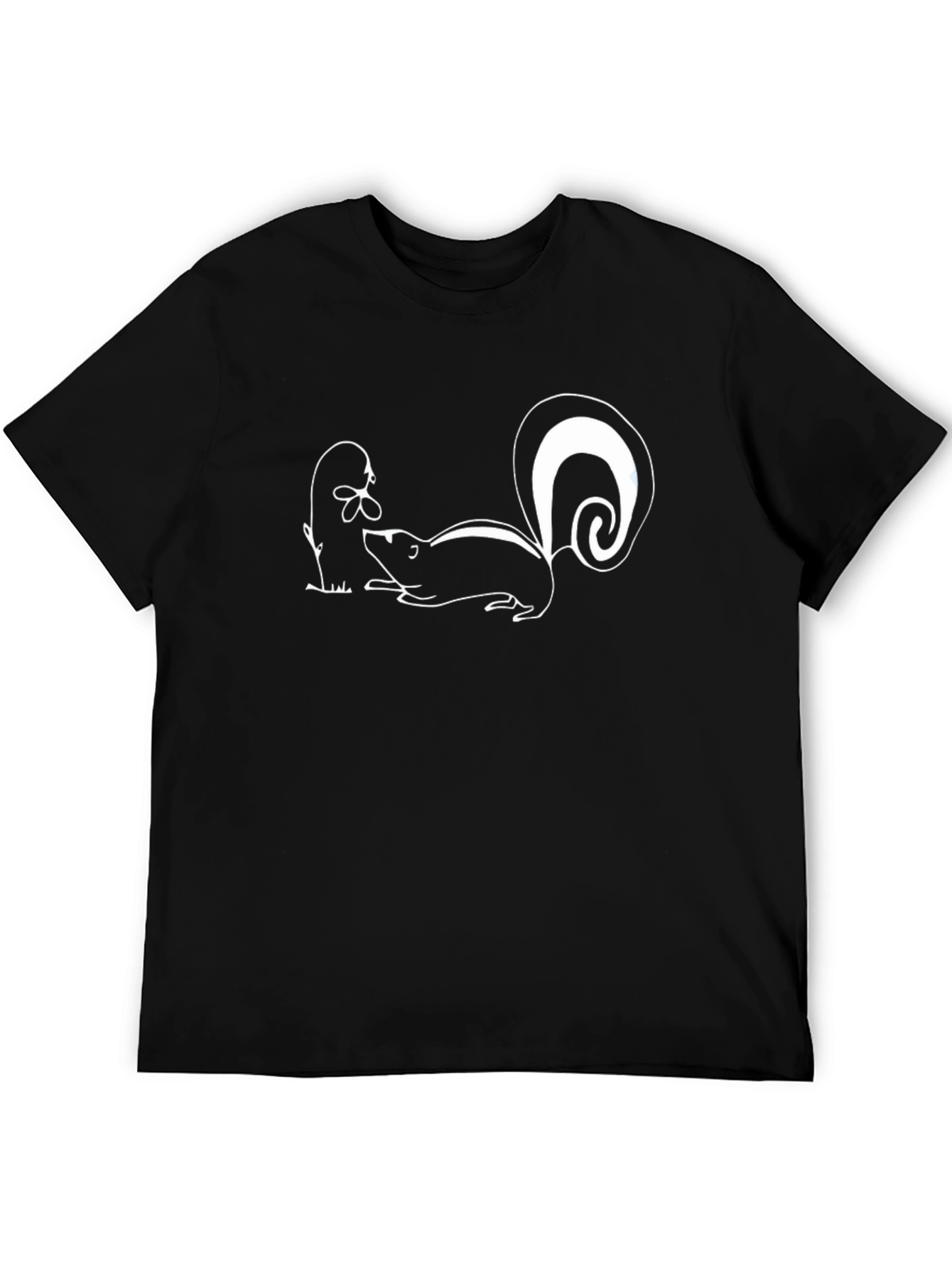 Skunk & Flower Graphic Tee - Black Cotton T-Shirt