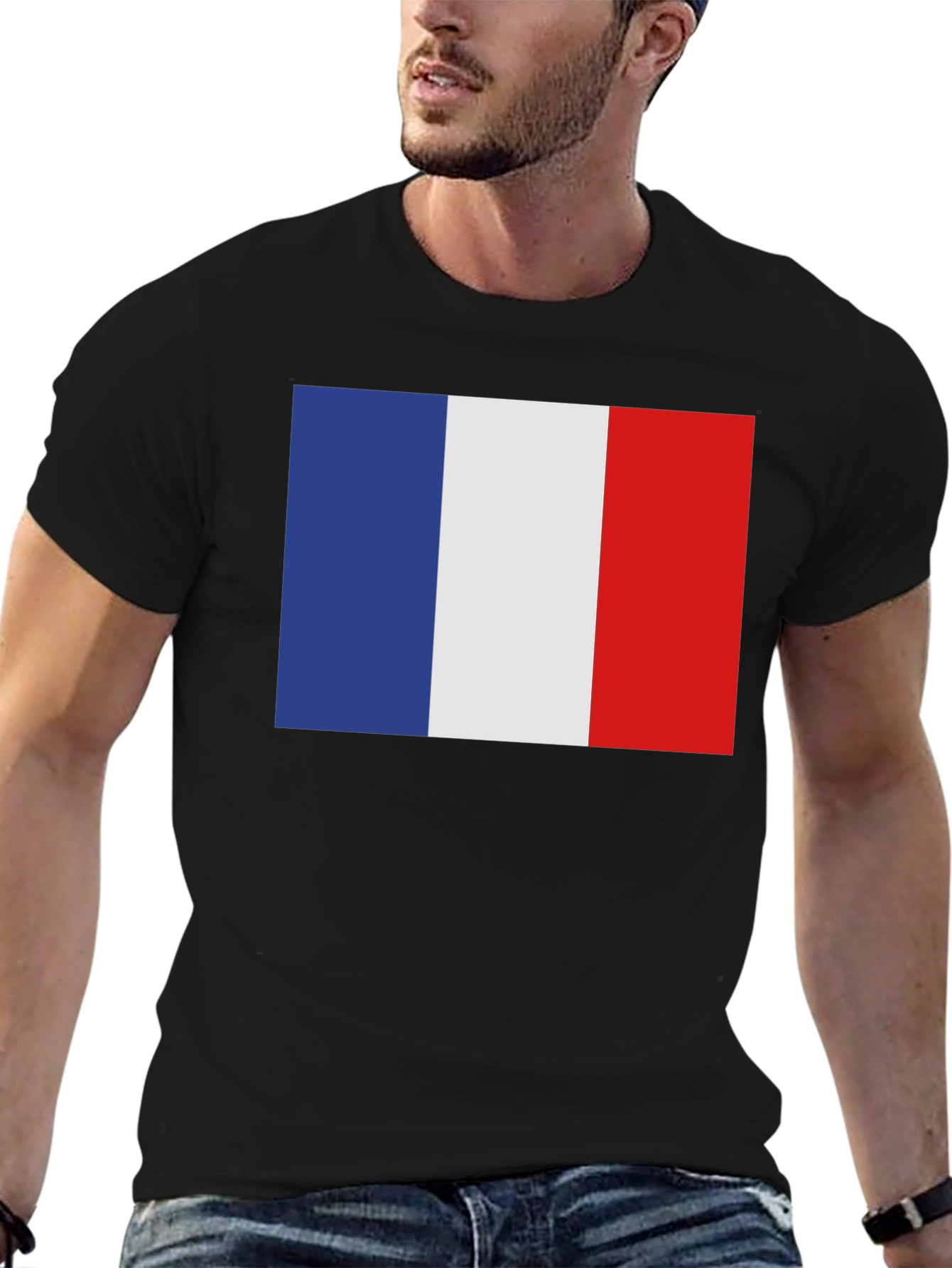 French Flag T-Shirt - Black Casual Tee