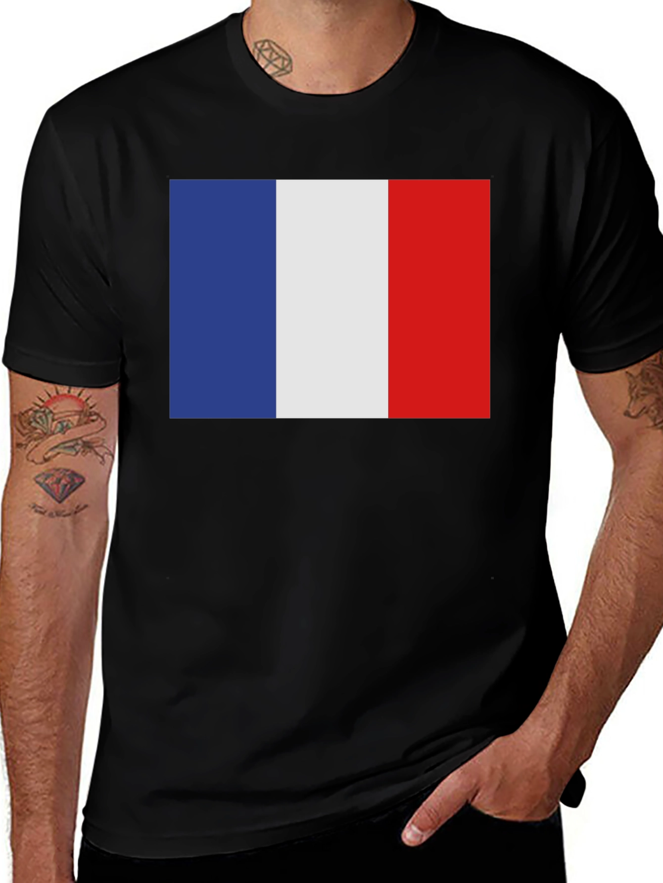 French Flag T-Shirt - Black Casual Tee