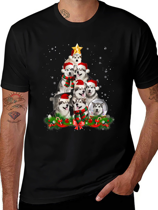 Festive Husky Christmas Tree T-Shirt