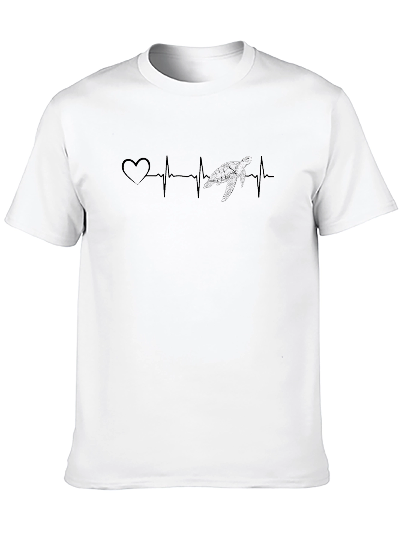 Heartbeat Turtle Graphic Tee - Casual Black T-Shirt