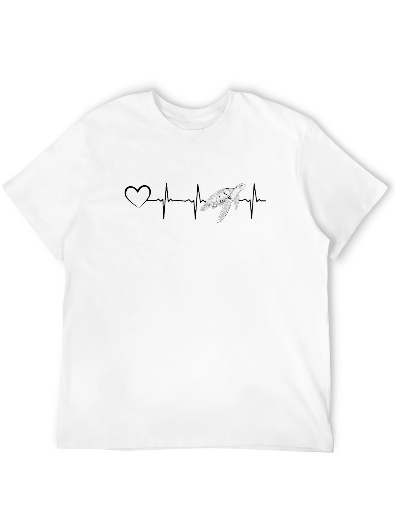 Heartbeat Turtle Graphic Tee - Casual Black T-Shirt