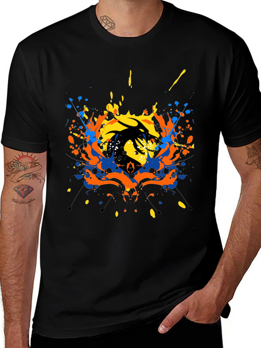 Abstract Dragon Graphic Black T-Shirt