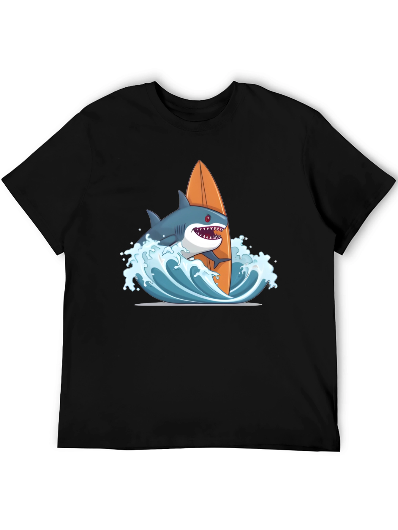 Shark Surfing Graphic T-Shirt - Black Cotton Tee