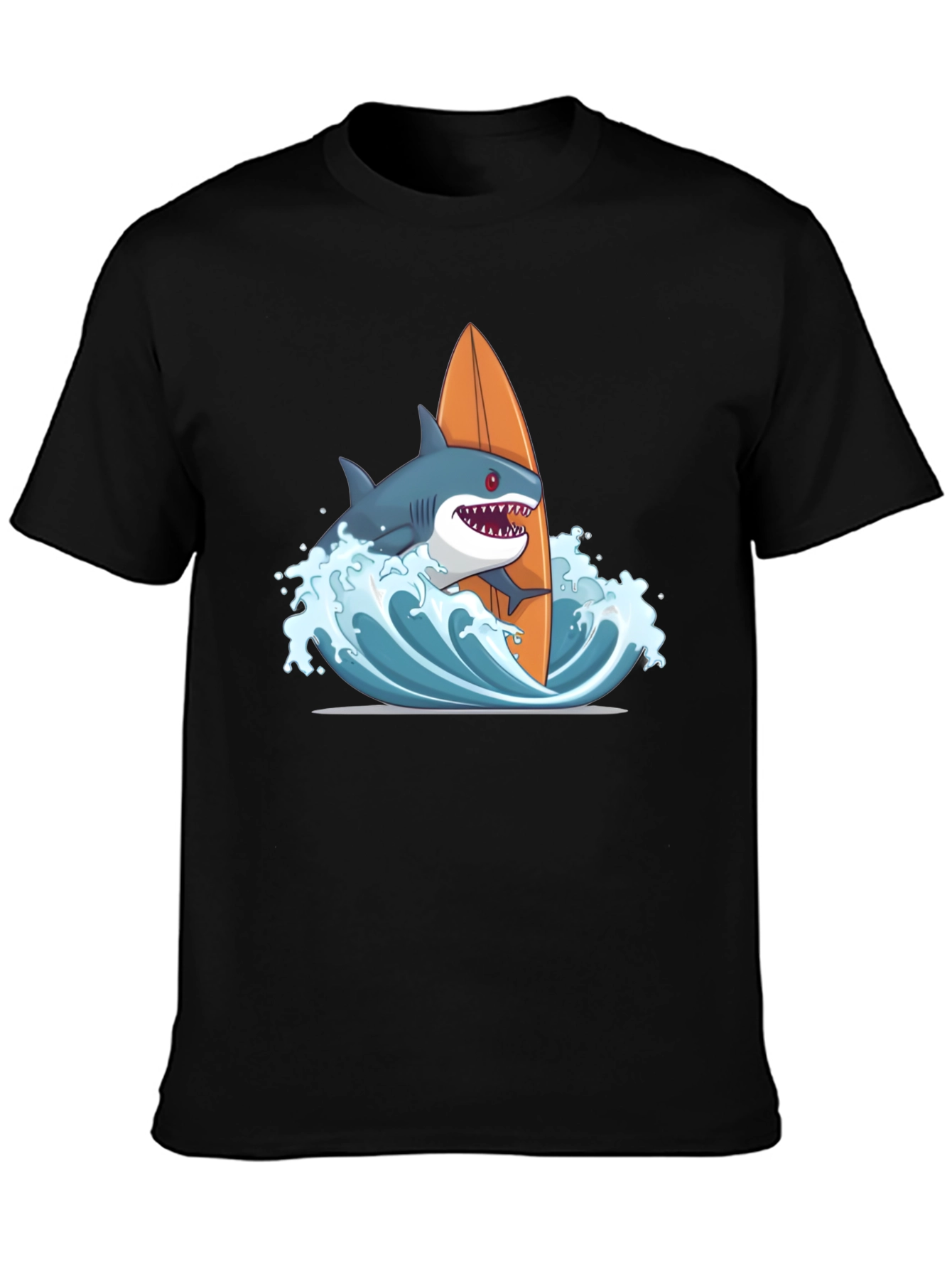 Shark Surfing Graphic T-Shirt - Black Cotton Tee