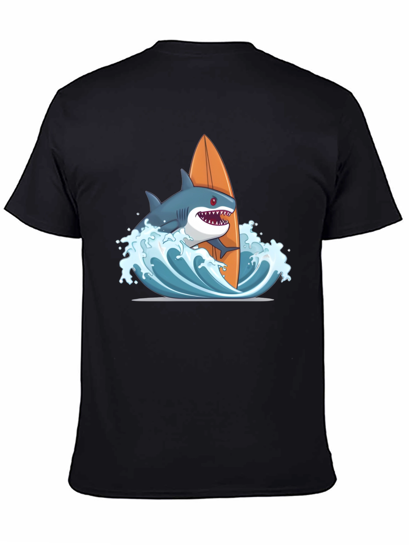 Shark Surfing Graphic T-Shirt - Black Cotton Tee