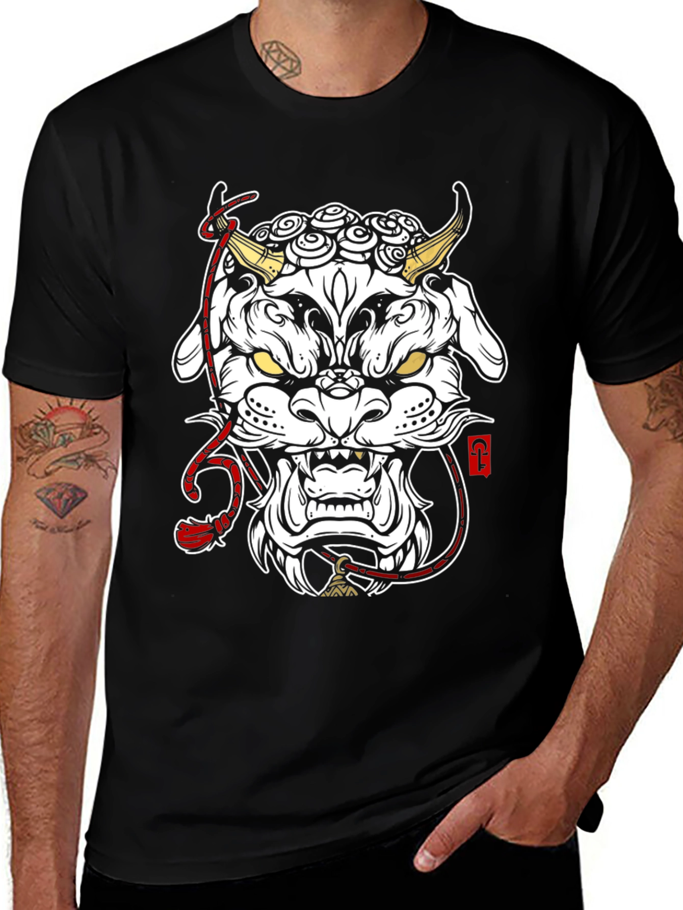 Black T-Shirt with Foo Dog Graphic