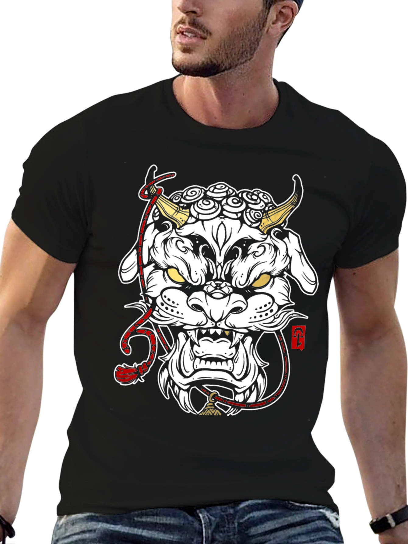 Black T-Shirt with Foo Dog Graphic