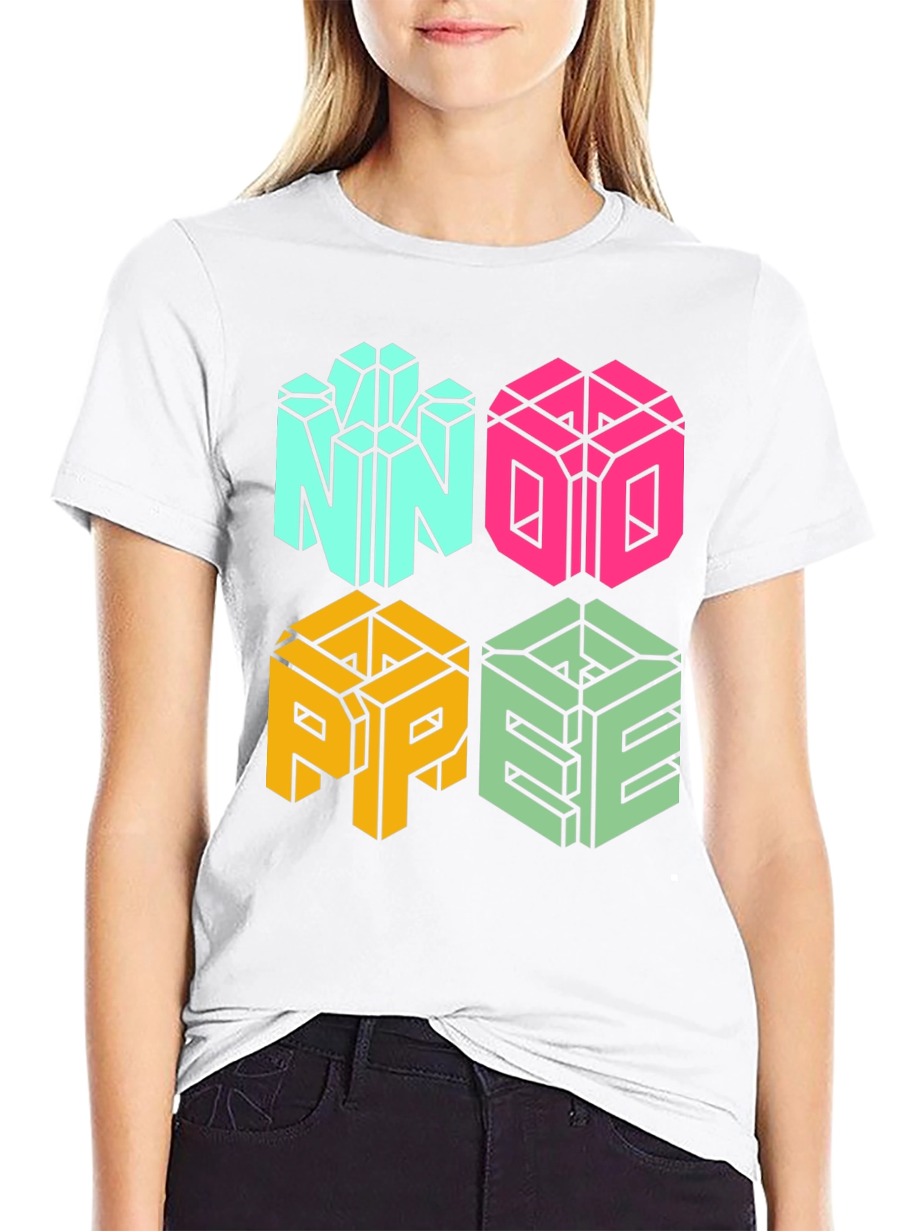 Geometric NOPE Graphic Tee - Cool Cube Design
