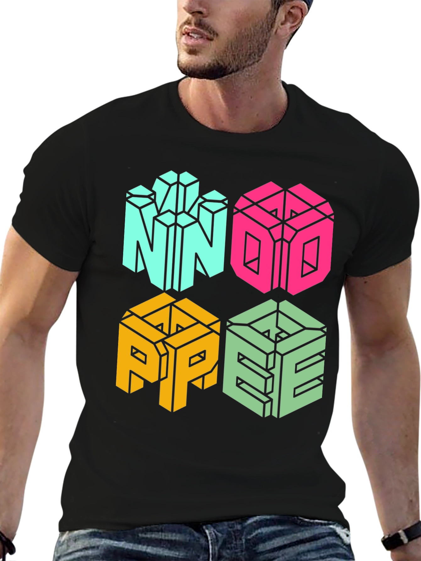 Geometric NOPE Graphic Tee - Cool Cube Design