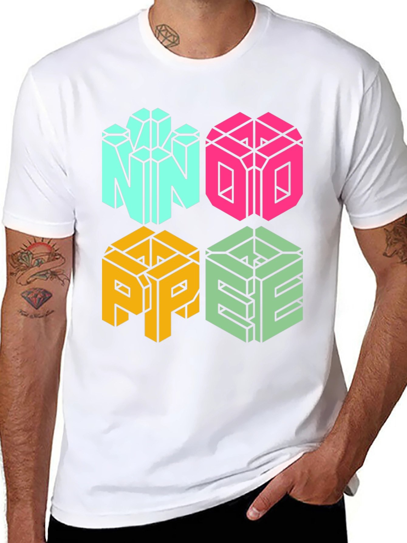 Geometric NOPE Graphic Tee - Cool Cube Design