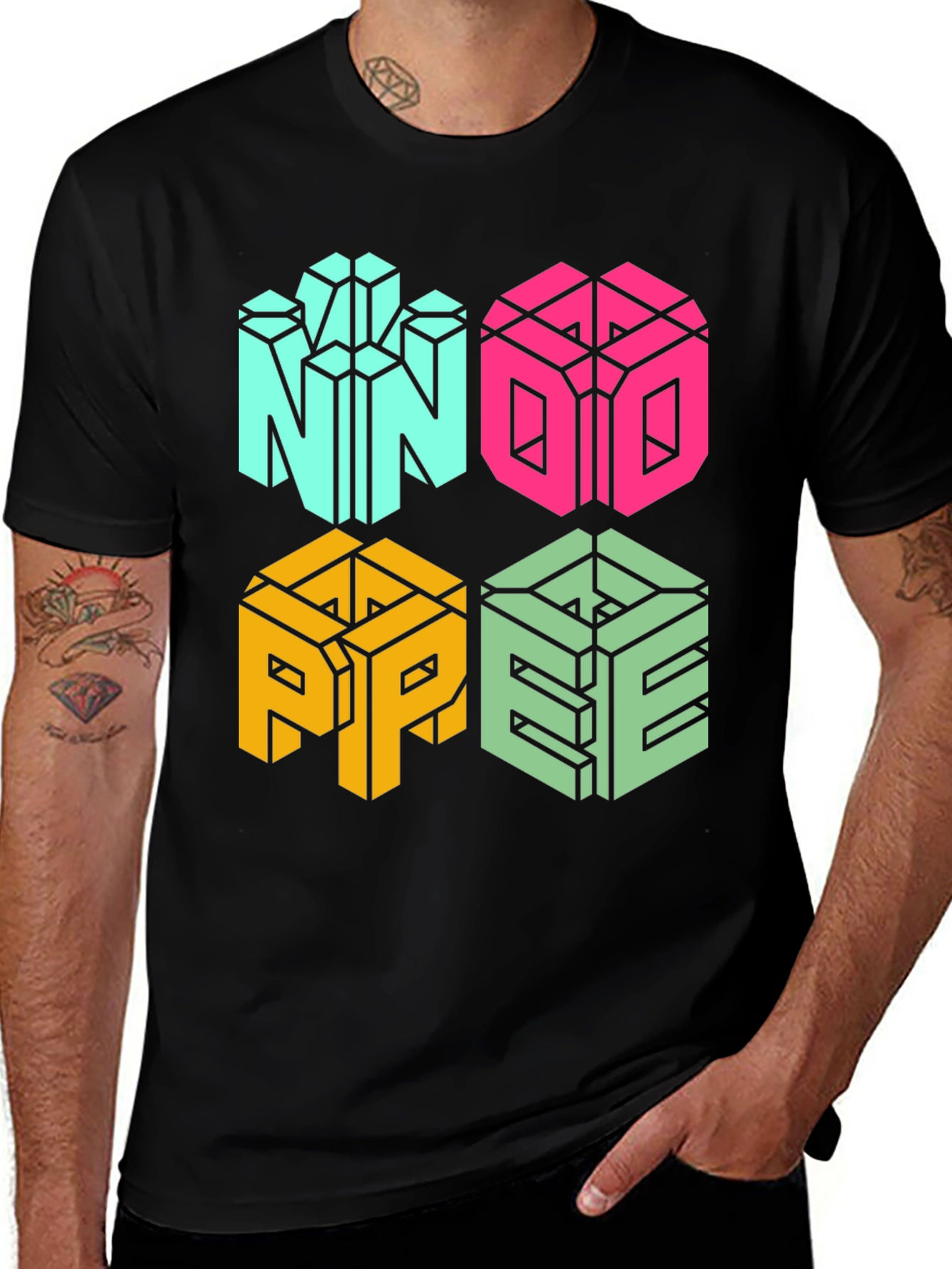 Geometric NOPE Graphic Tee - Cool Cube Design