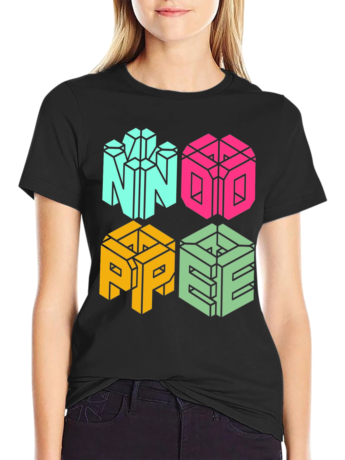 Geometric NOPE Graphic Tee - Cool Cube Design