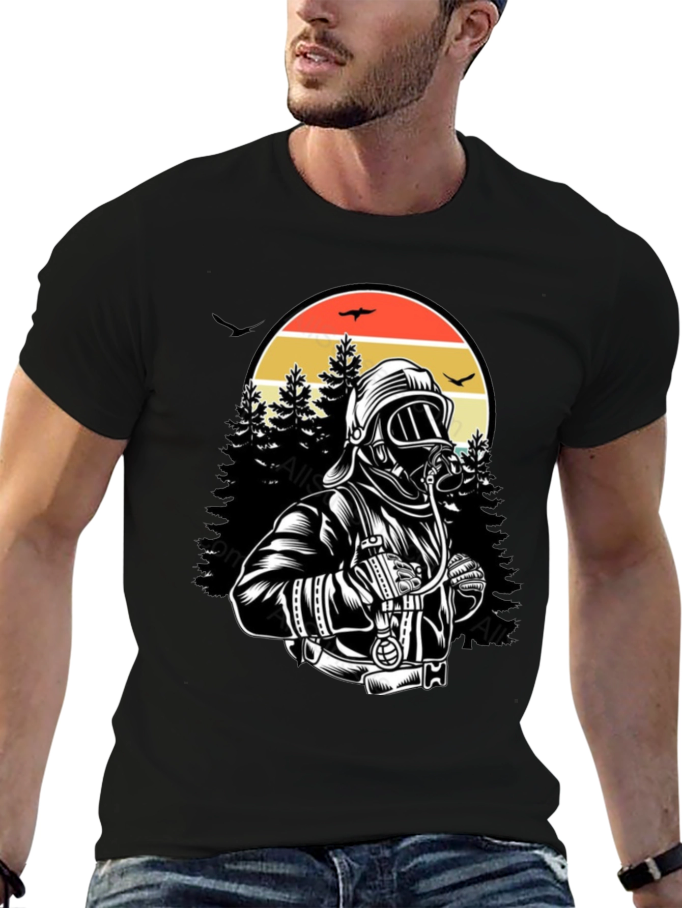 Firefighter Graphic T-Shirt - Forest Rescue Design