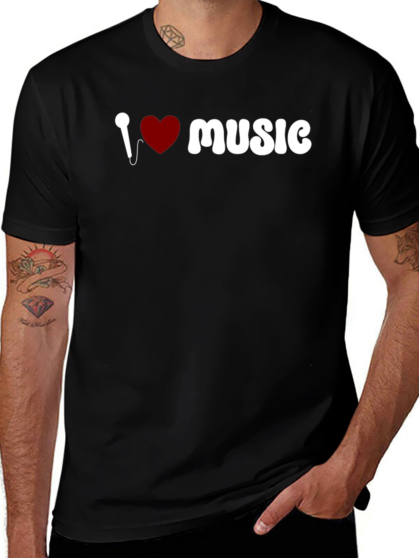 I Love Music Graphic Black T-Shirt