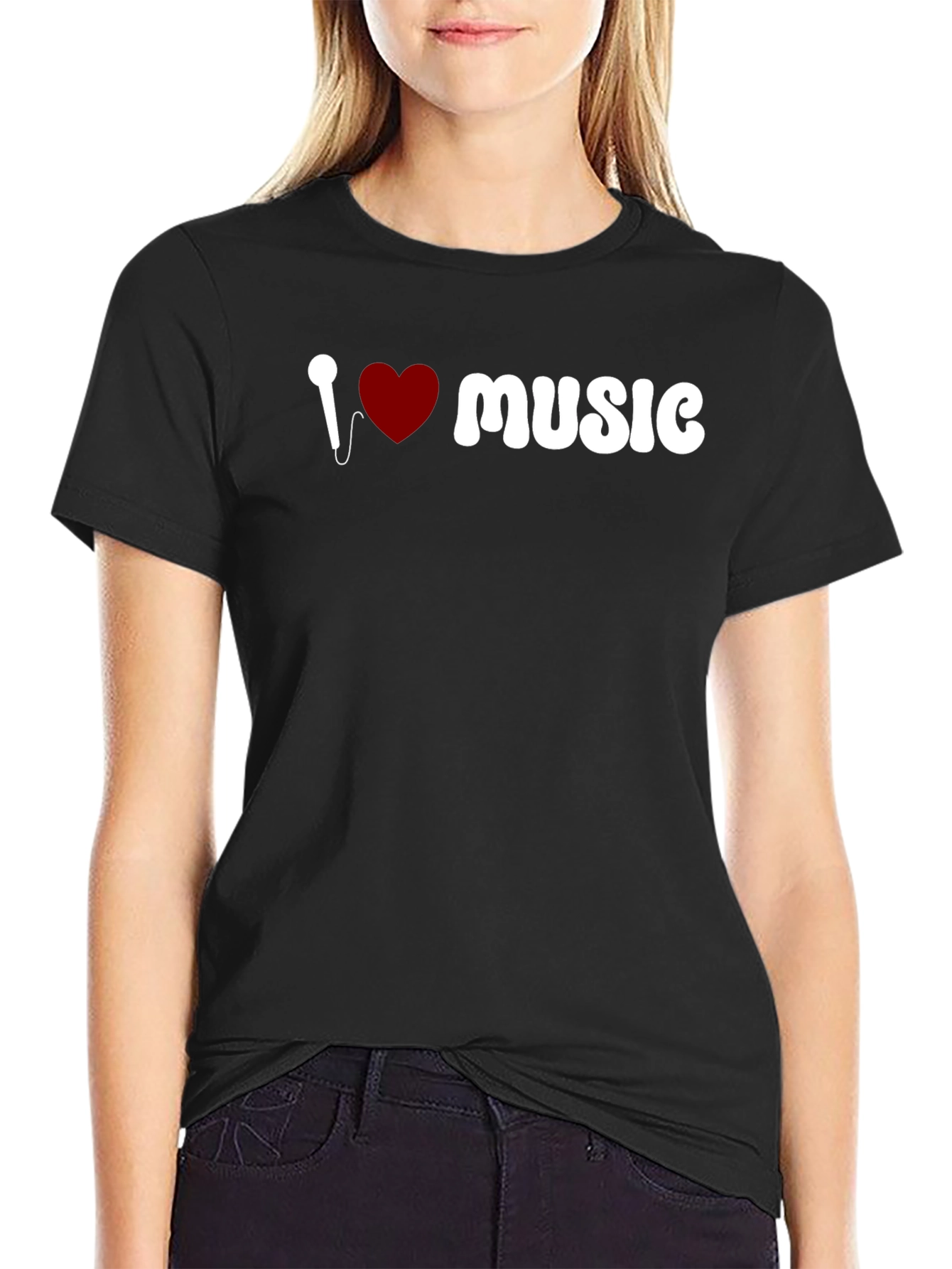 I Love Music Graphic Black T-Shirt