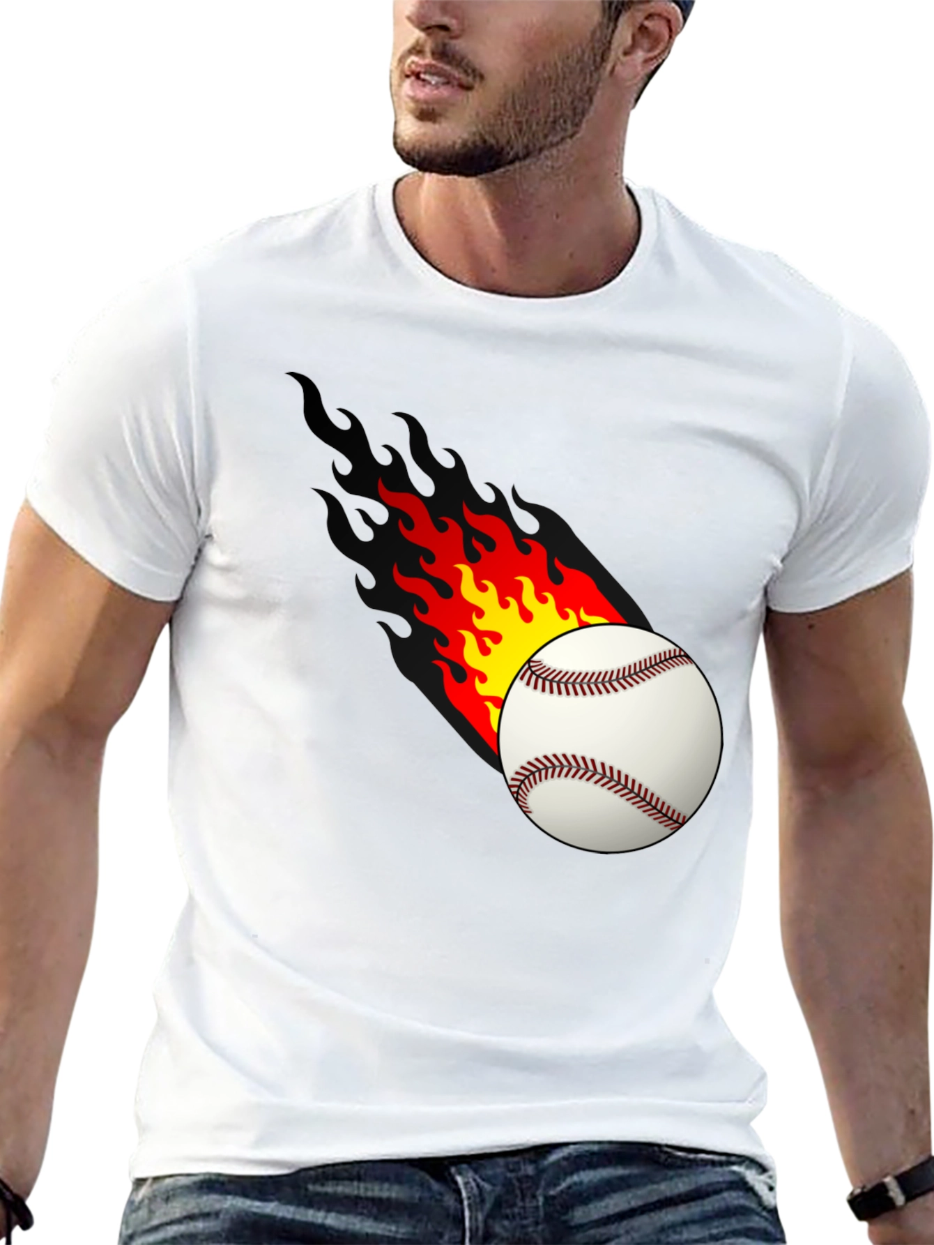 Flaming Baseball Graphic Tee - Cool Casual Shirt