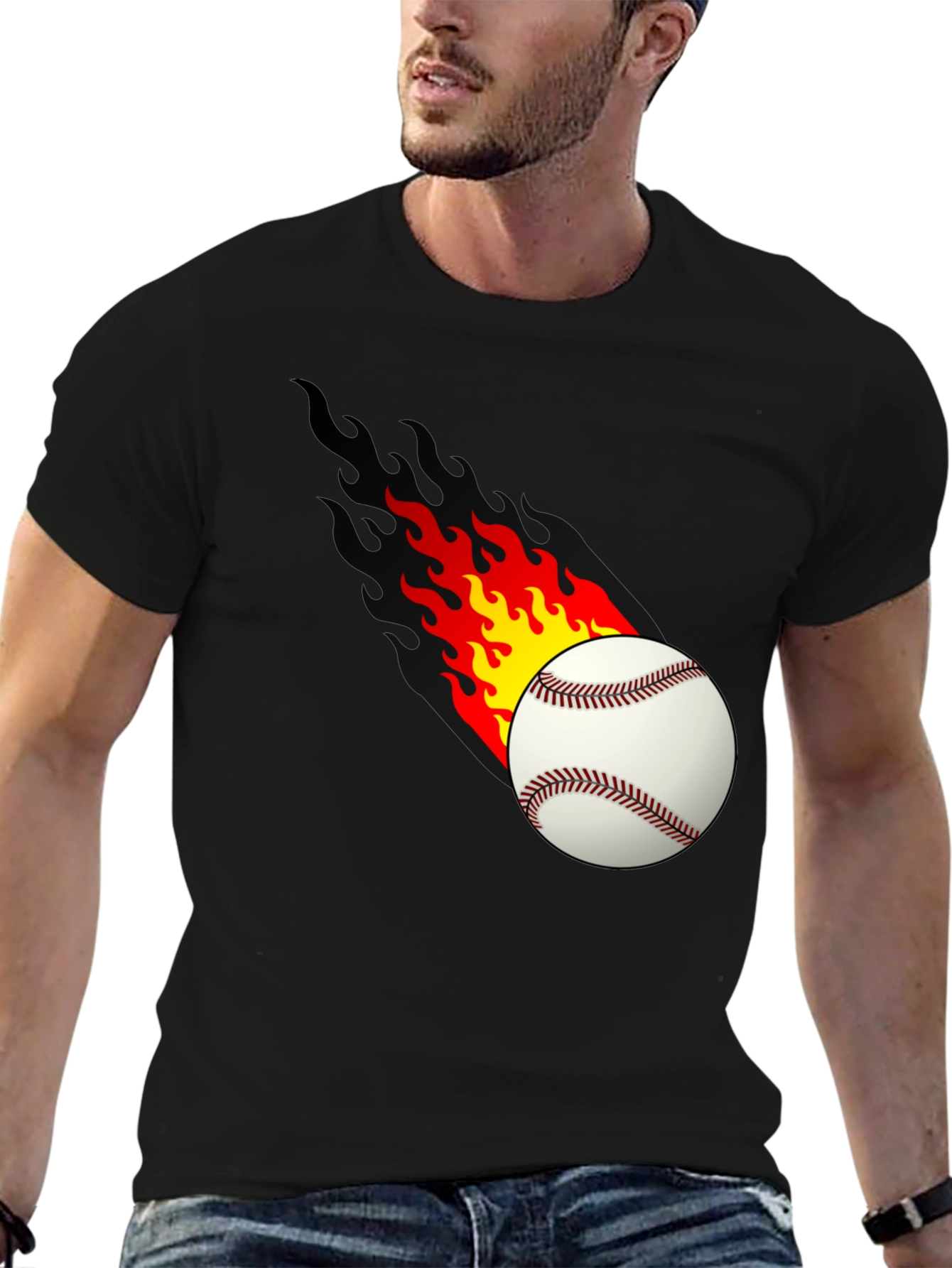 Flaming Baseball Graphic Tee - Cool Casual Shirt