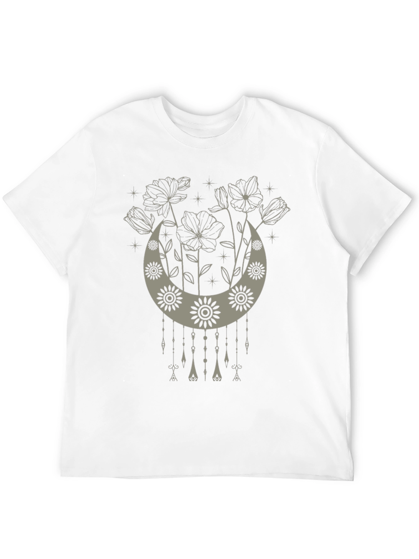 Boho Floral Moon Graphic Tee - Black