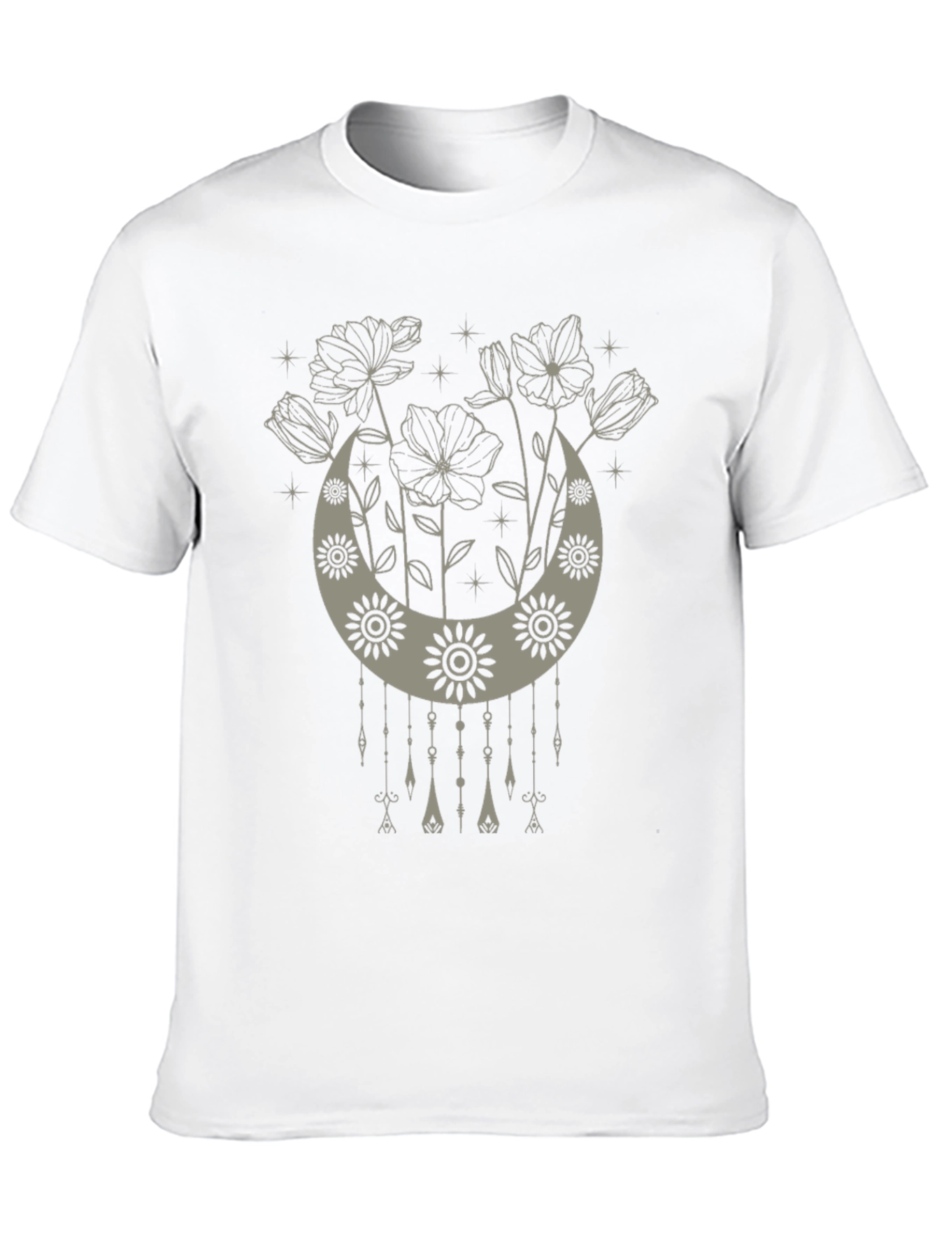 Boho Floral Moon Graphic Tee - Black
