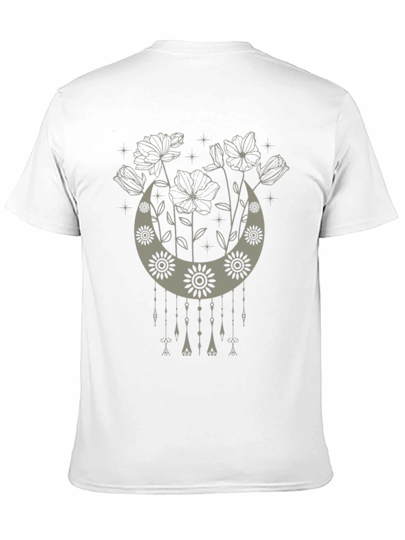 Boho Floral Moon Graphic Tee - Black