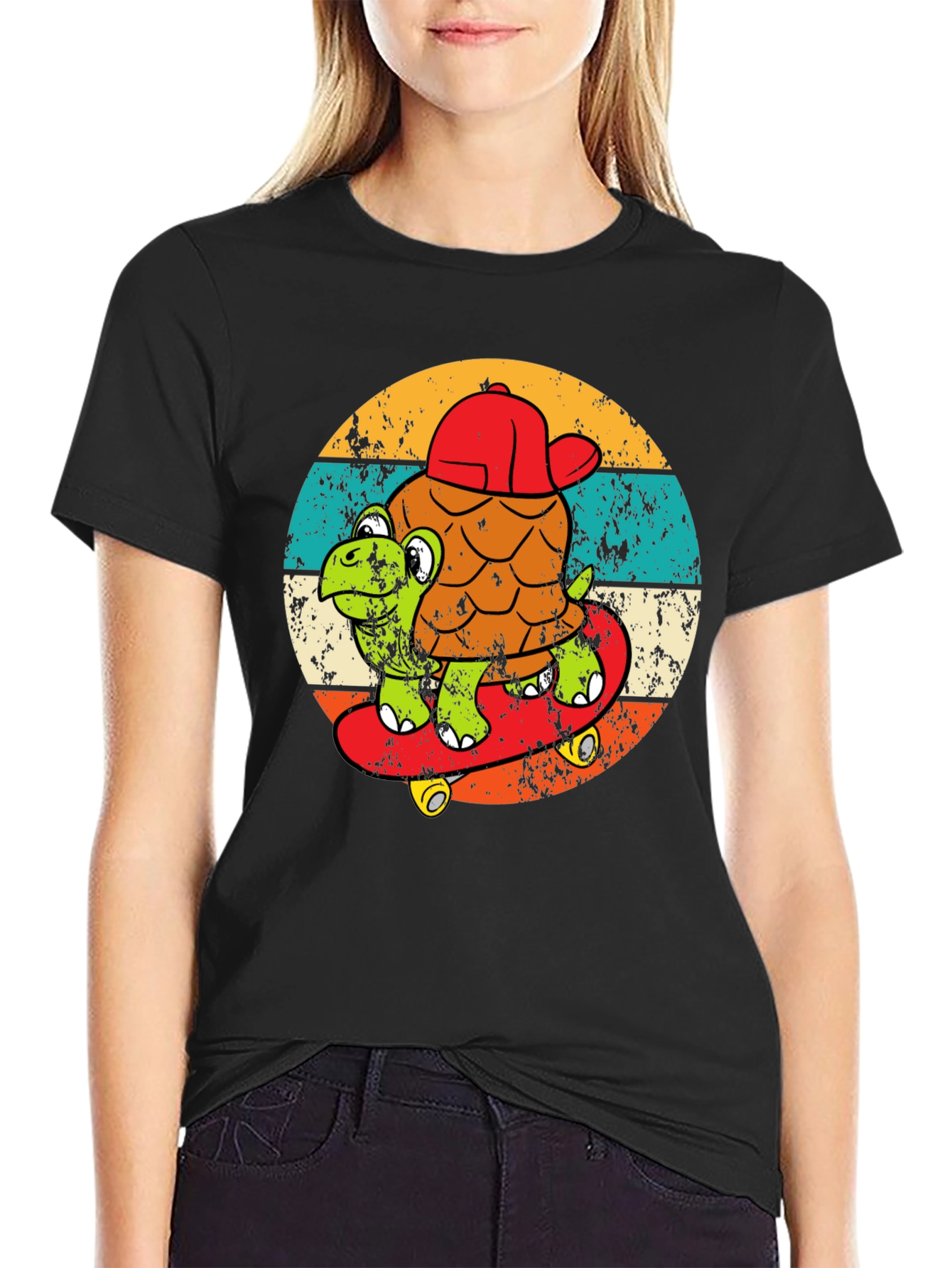 Turtle Skateboarder Graphic Tee - Cool Retro Design