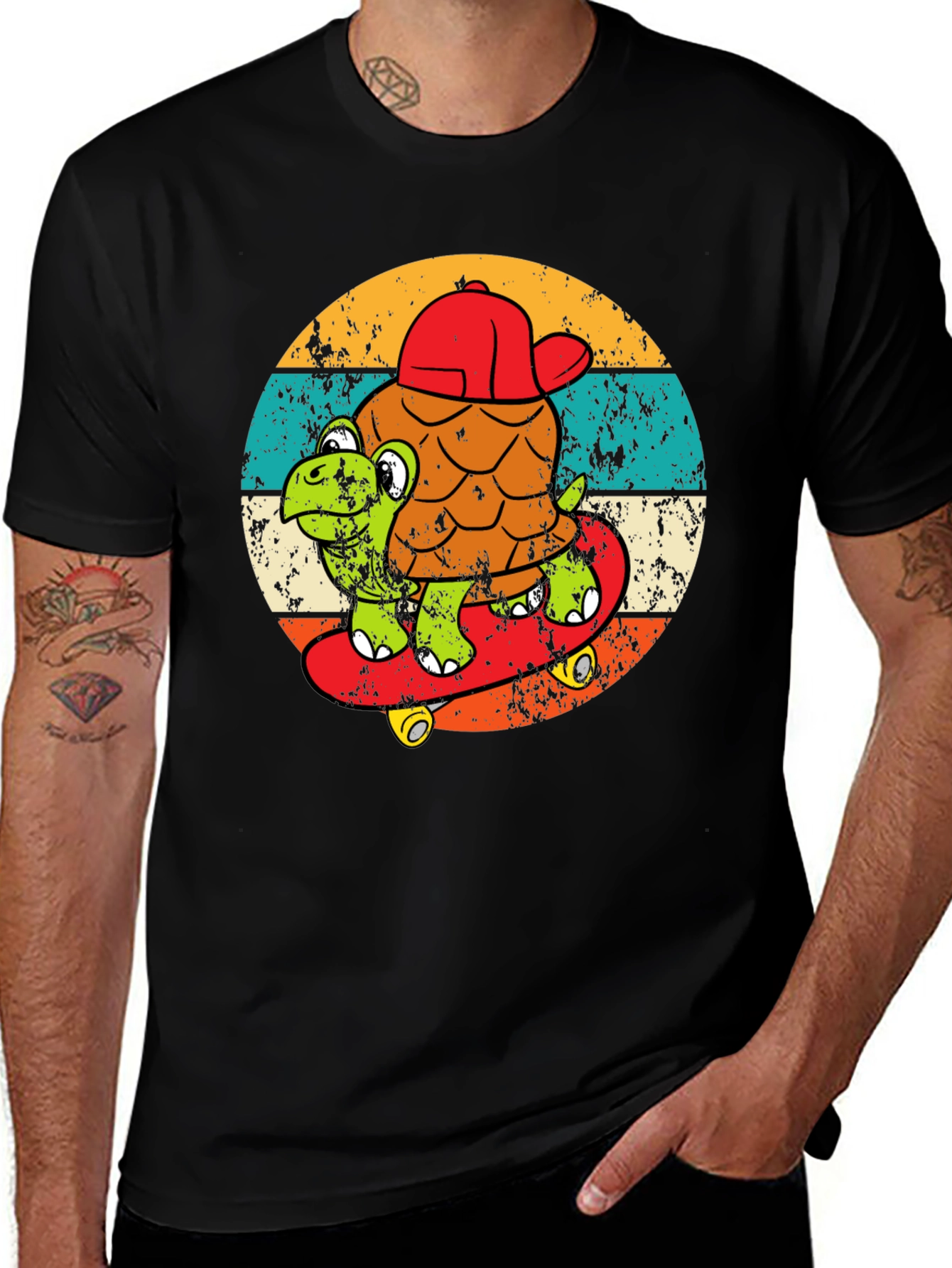 Turtle Skateboarder Graphic Tee - Cool Retro Design