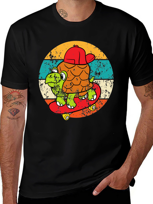Turtle Skateboarder Graphic Tee - Cool Retro Design