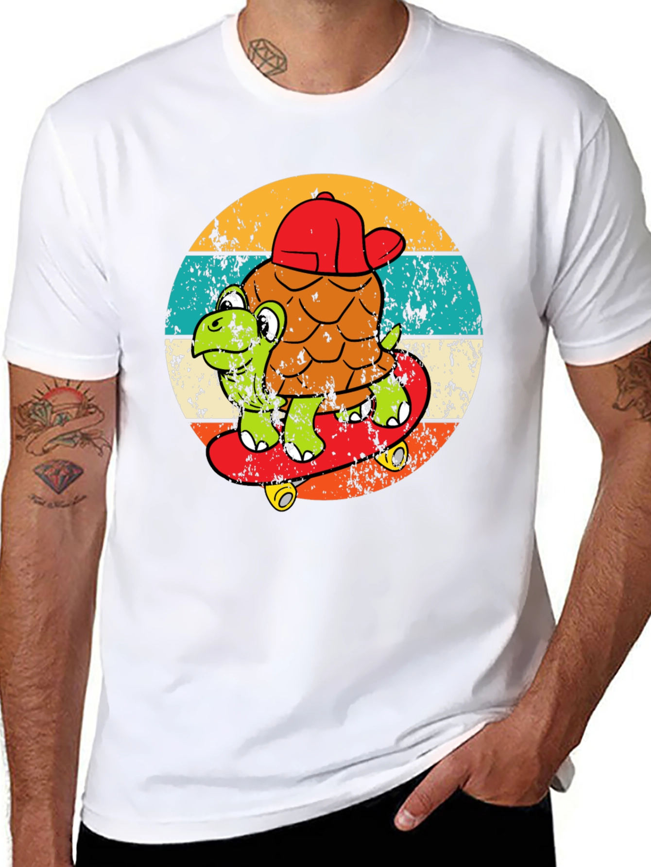 Turtle Skateboarder Graphic Tee - Cool Retro Design