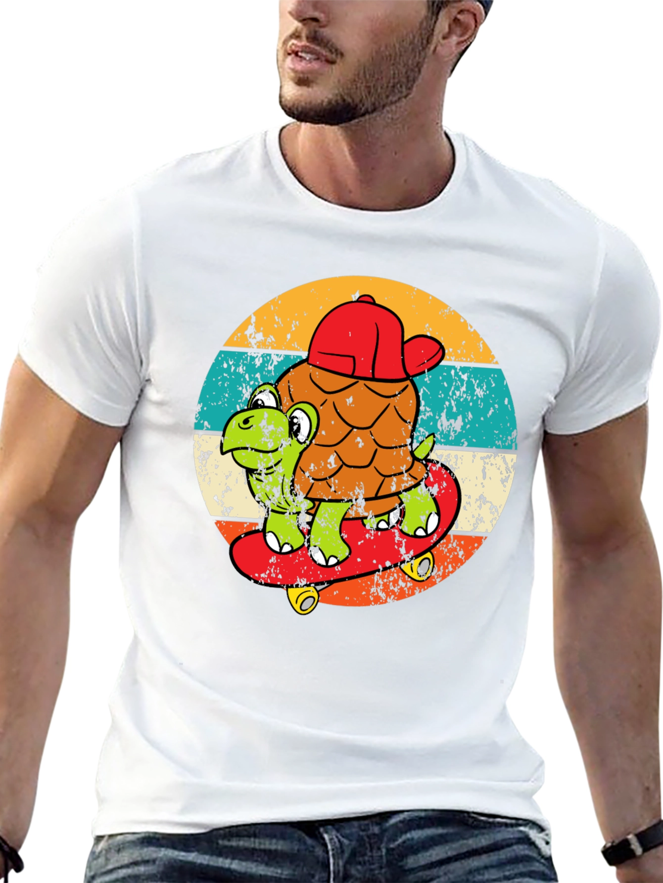 Turtle Skateboarder Graphic Tee - Cool Retro Design