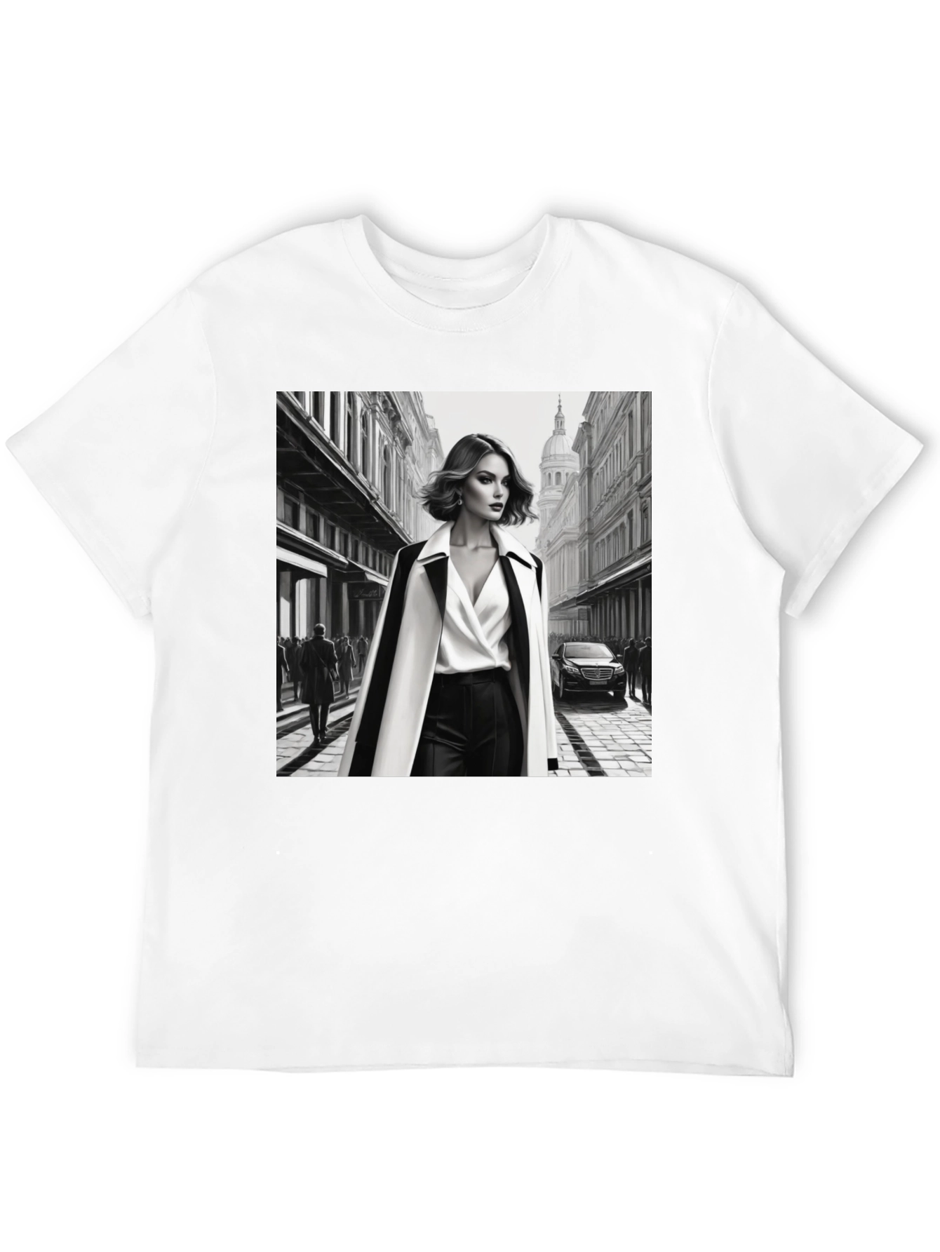 Stylish Black T-Shirt with Fashion Illustration