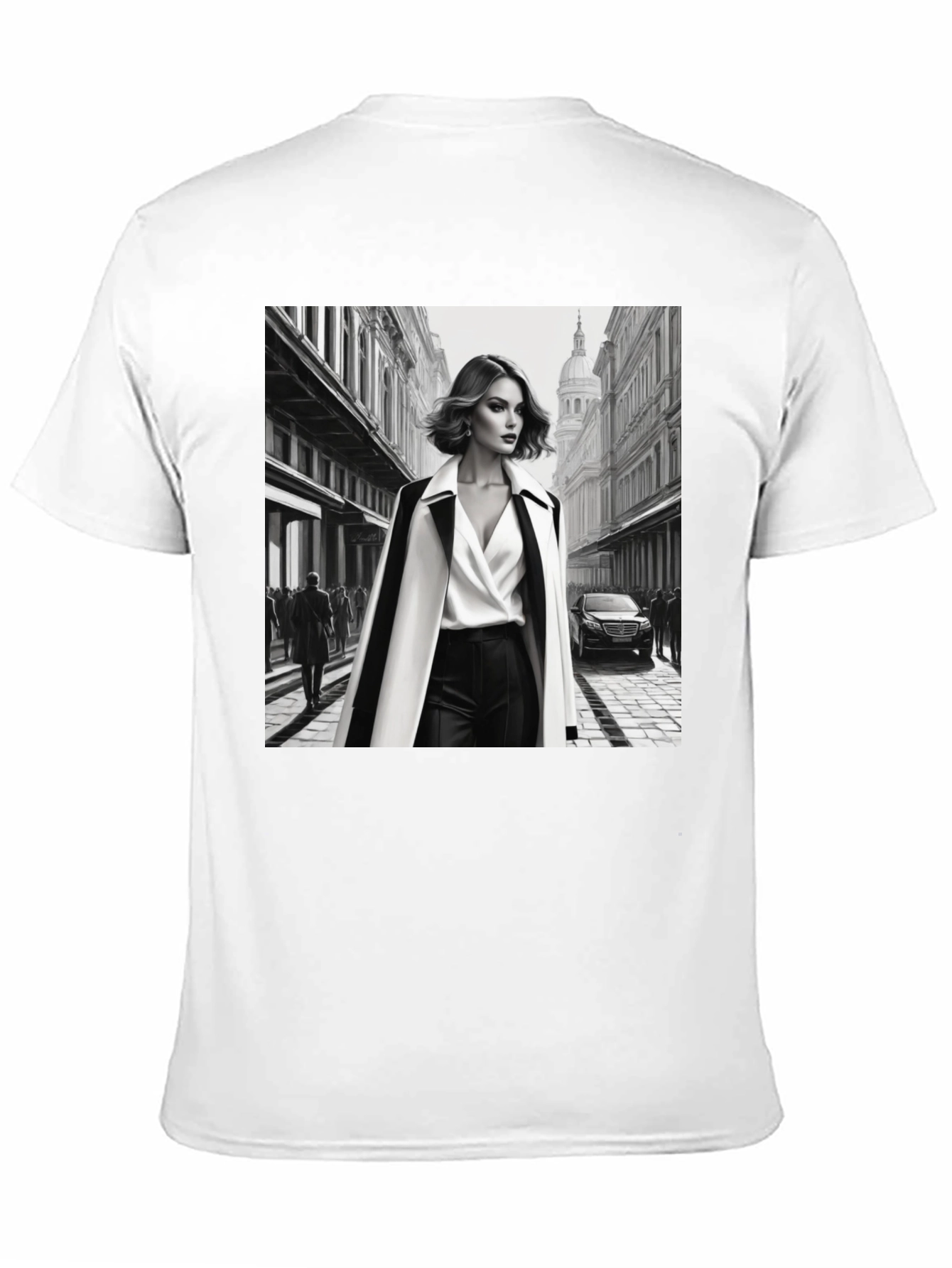 Stylish Black T-Shirt with Fashion Illustration