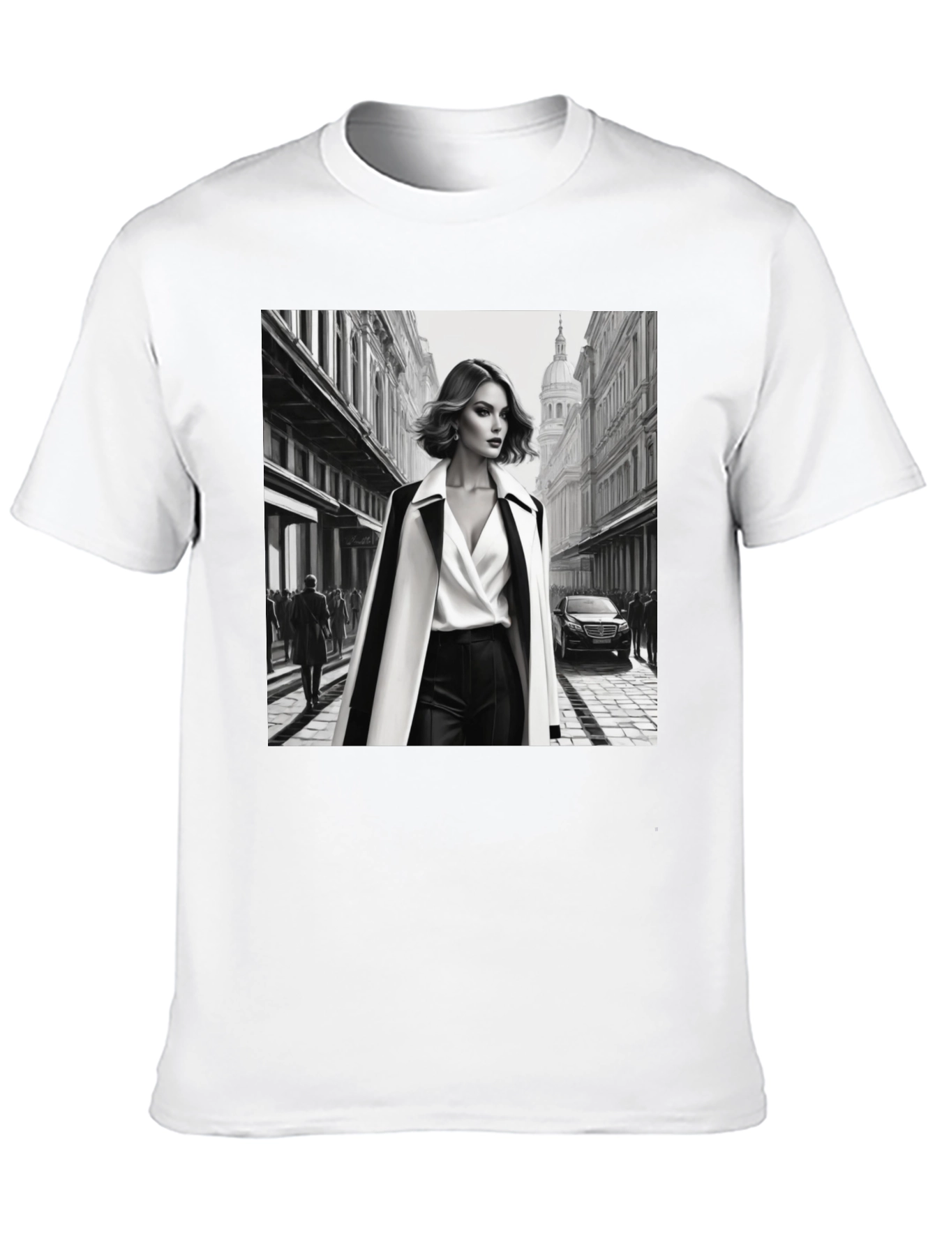 Stylish Black T-Shirt with Fashion Illustration