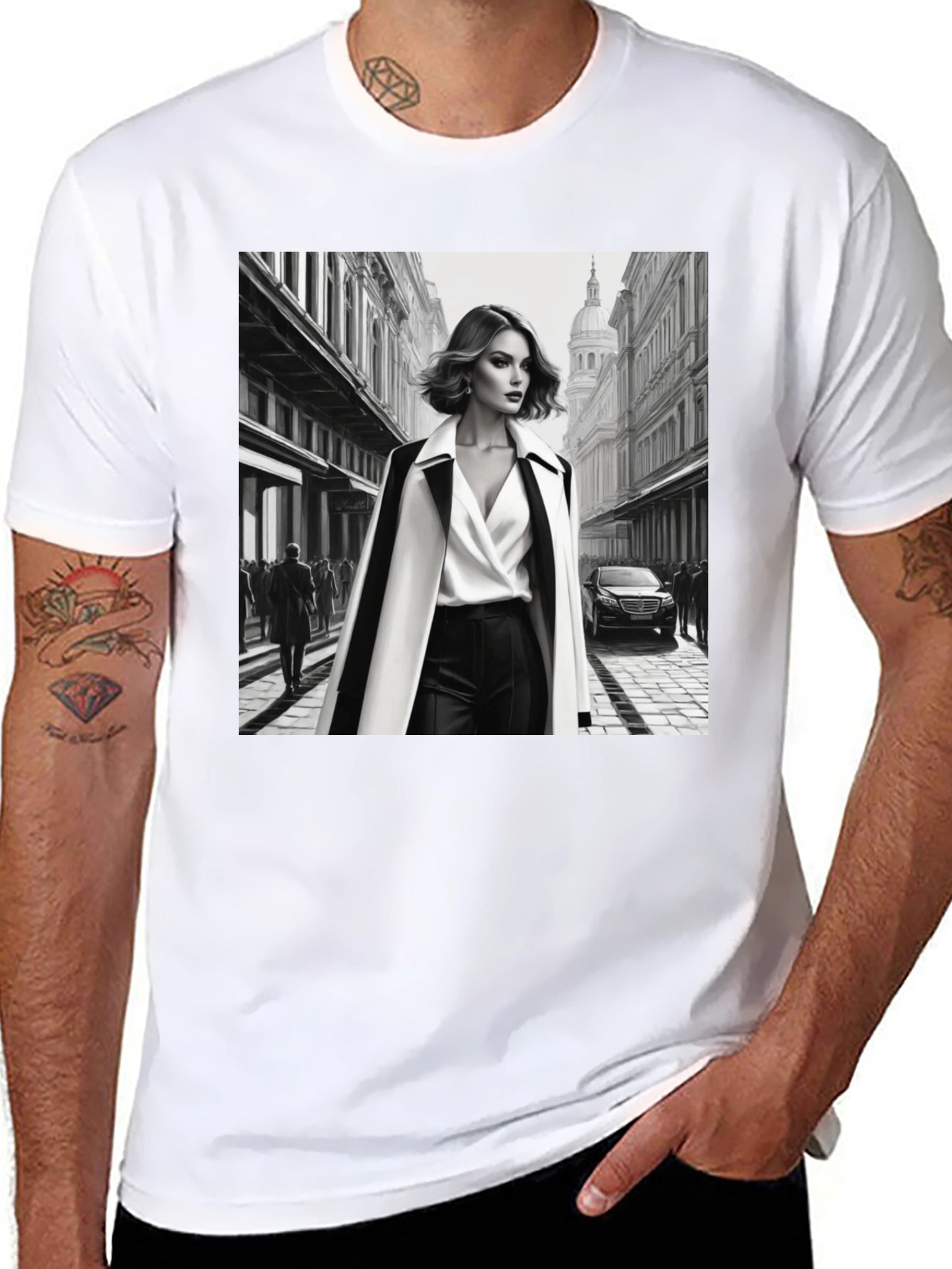 Stylish Black T-Shirt with Fashion Illustration