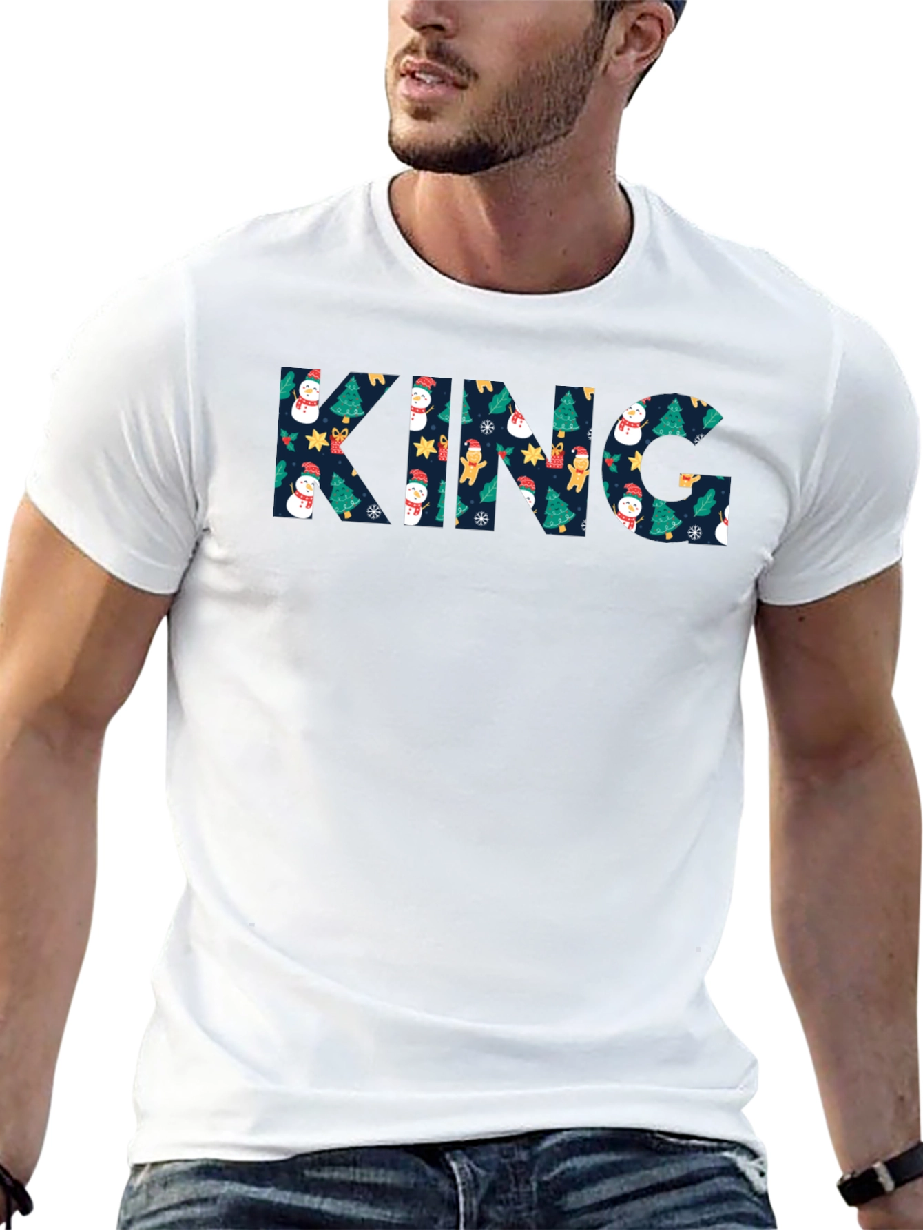 King Christmas Pattern Crew Neck T-Shirt