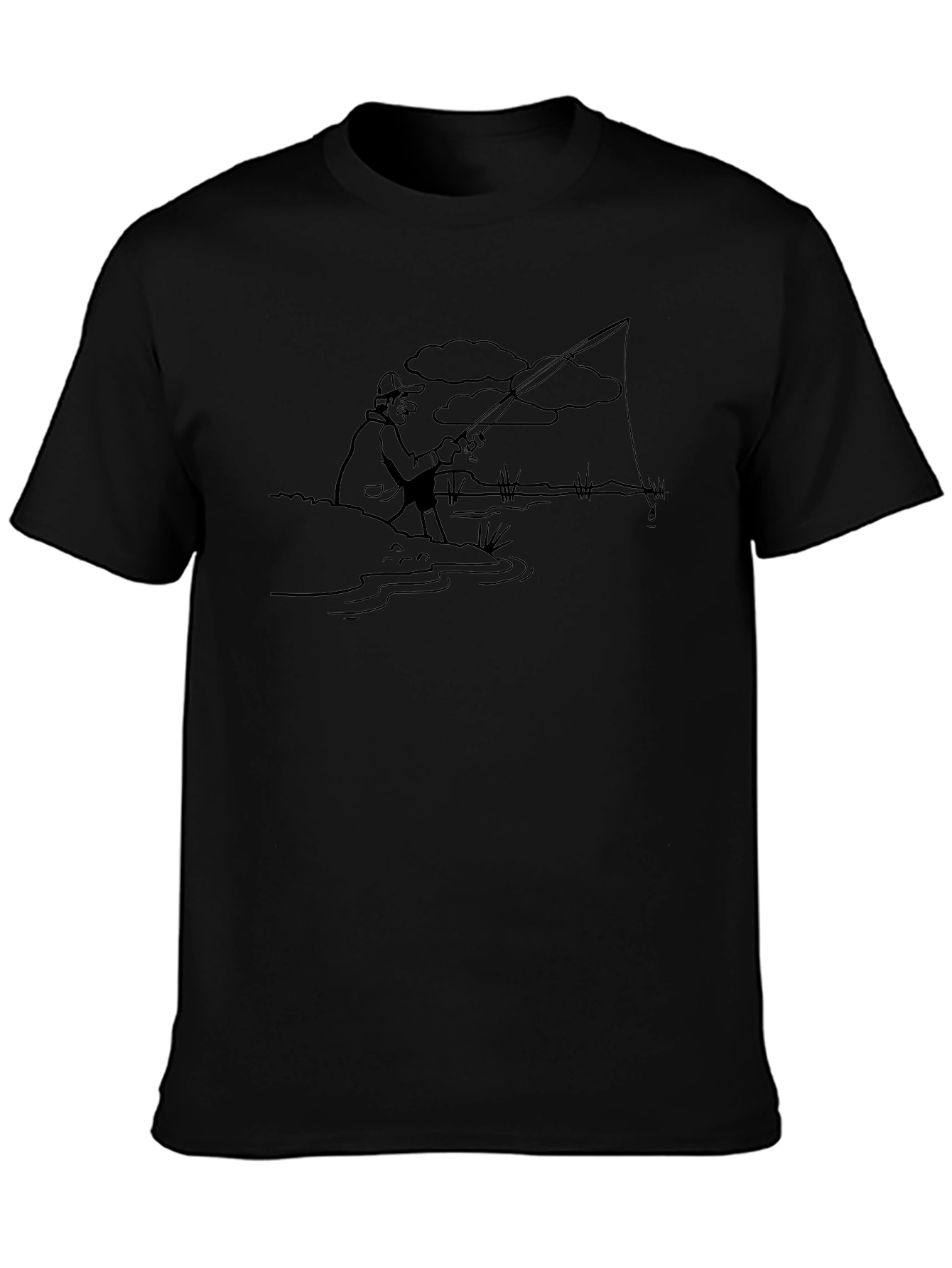 Fishing Cartoon Graphic Tee - Black T-Shirt