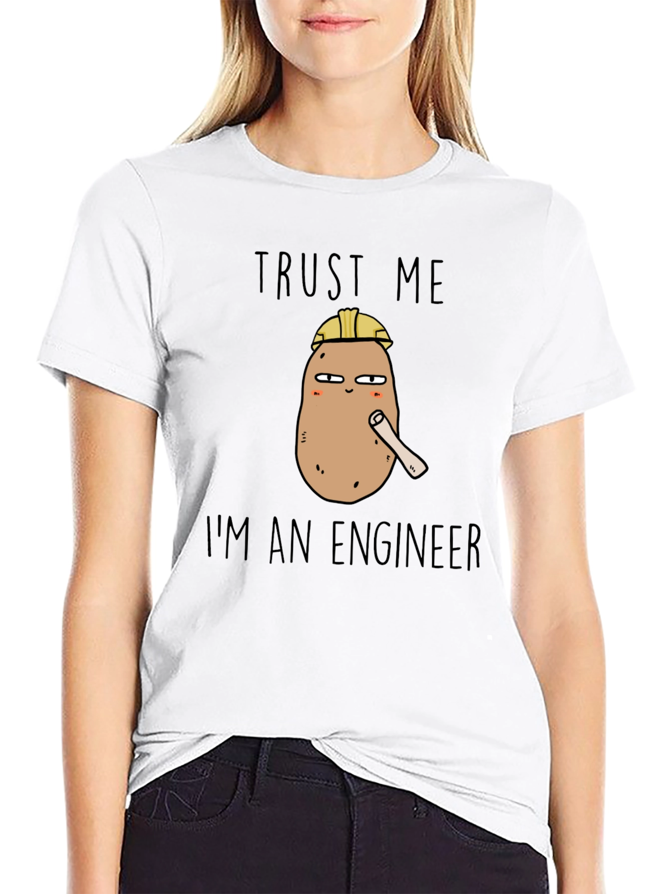 Trust Me Im An Engineer Potato Black Tee