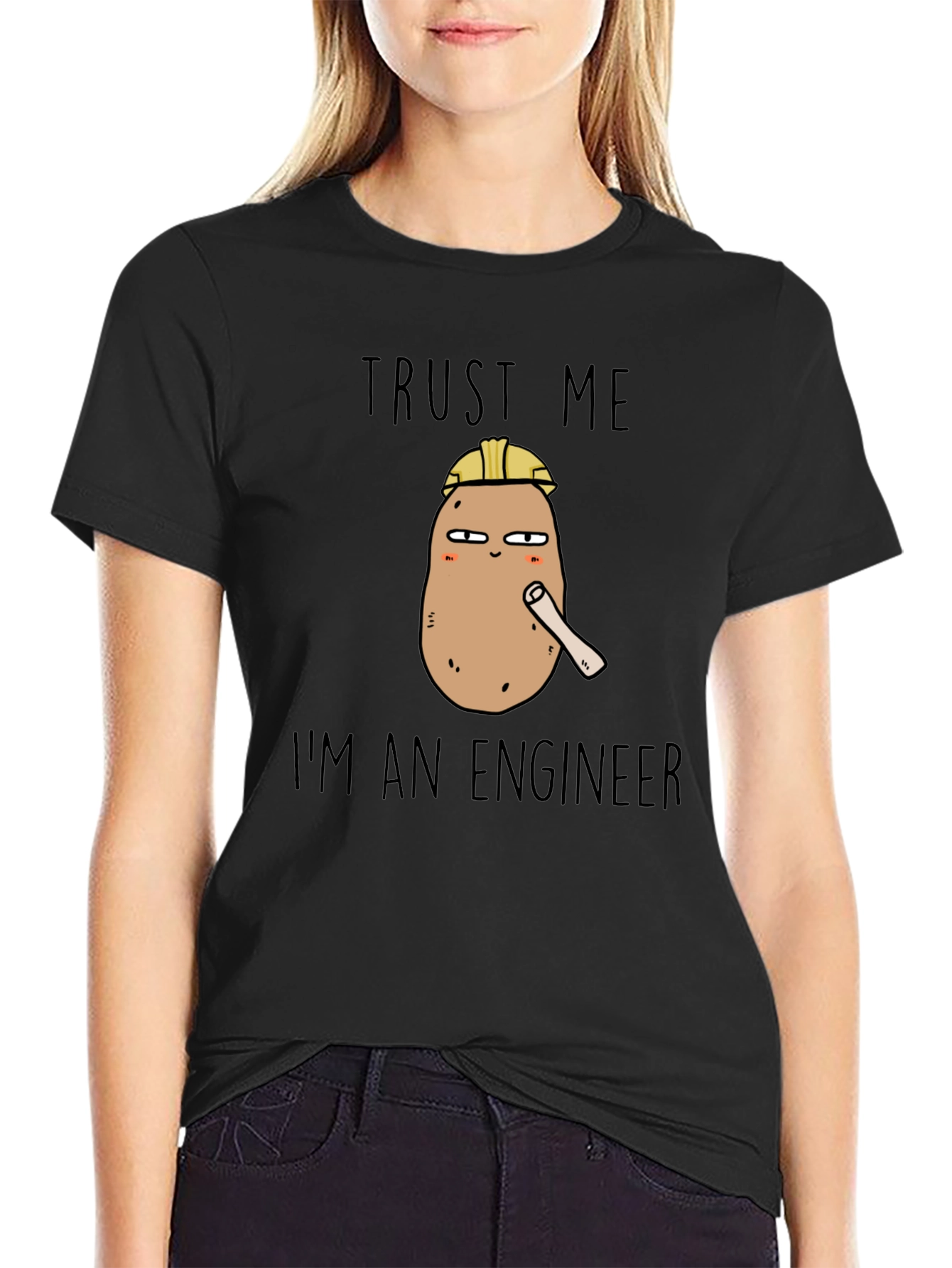 Trust Me Im An Engineer Potato Black Tee