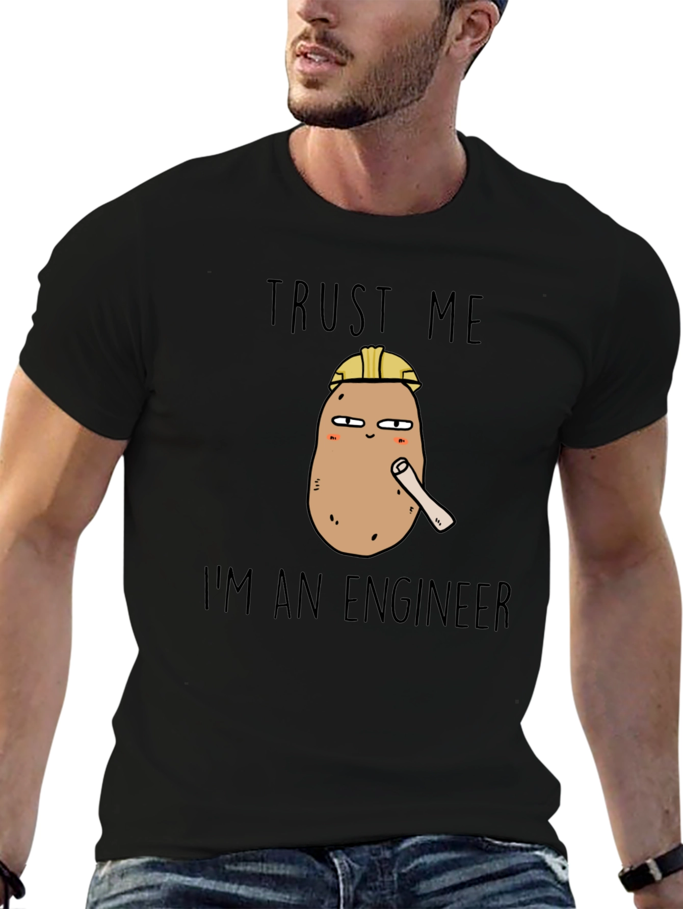 Trust Me Im An Engineer Potato Black Tee