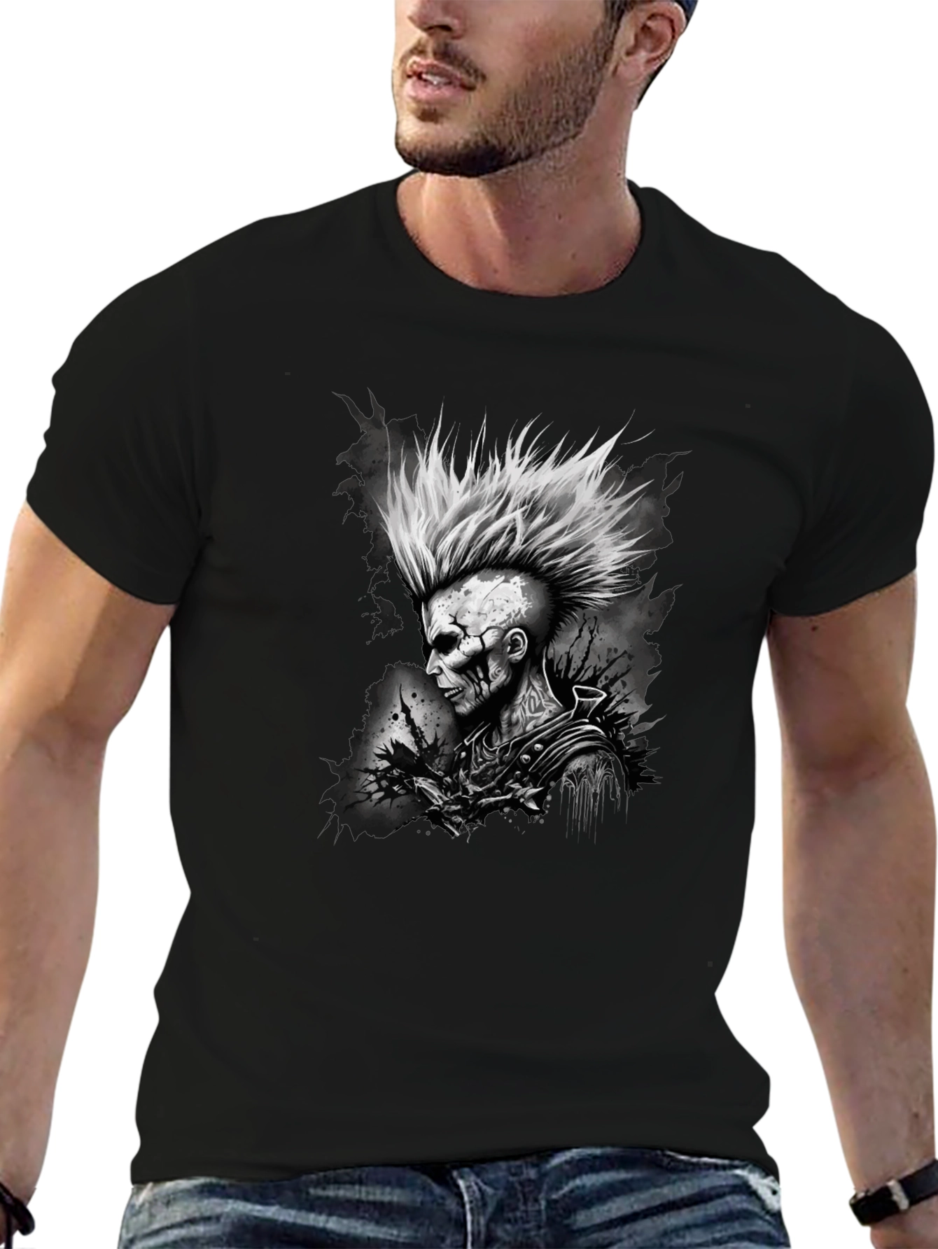 Punk Rock Skeleton Graphic Tee - Mens Black T-Shirt