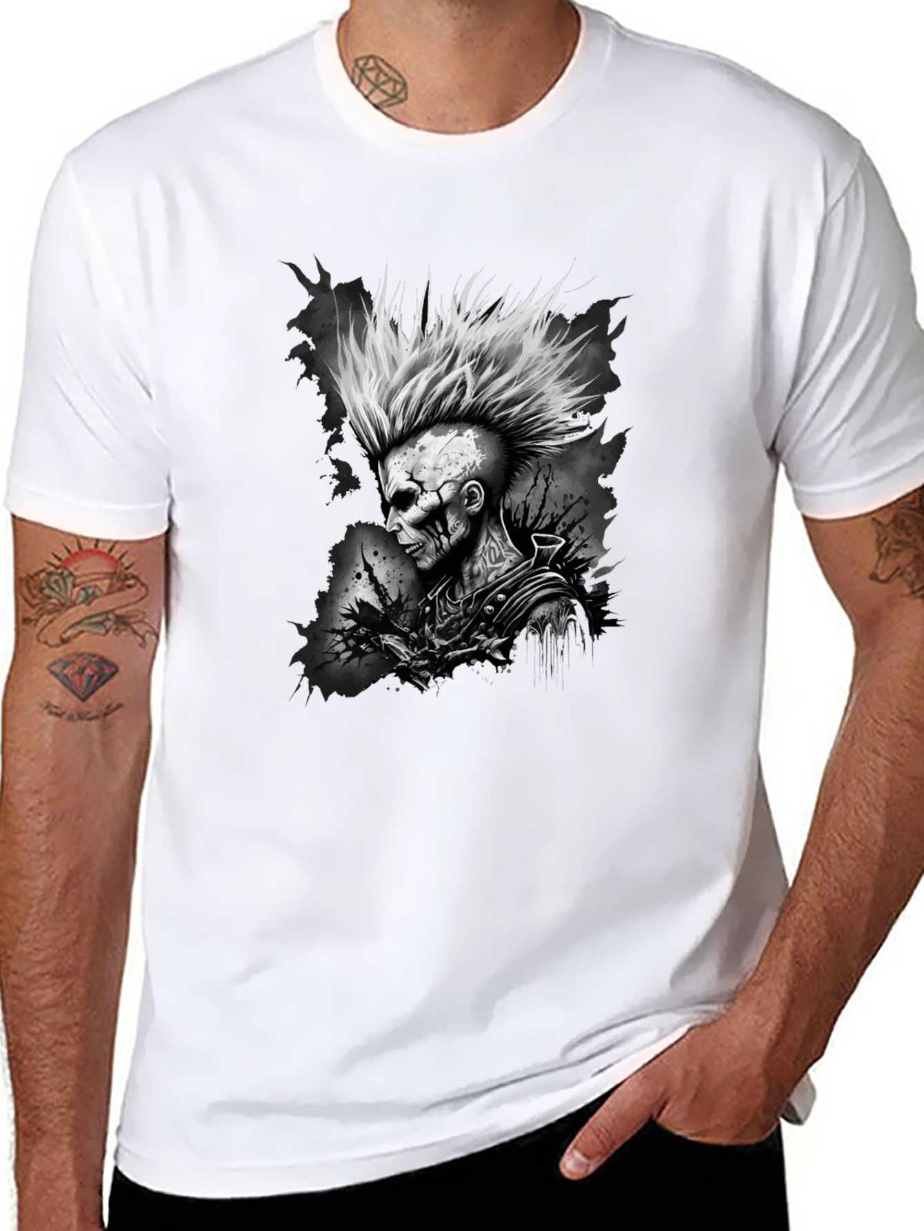 Punk Rock Skeleton Graphic Tee - Mens Black T-Shirt