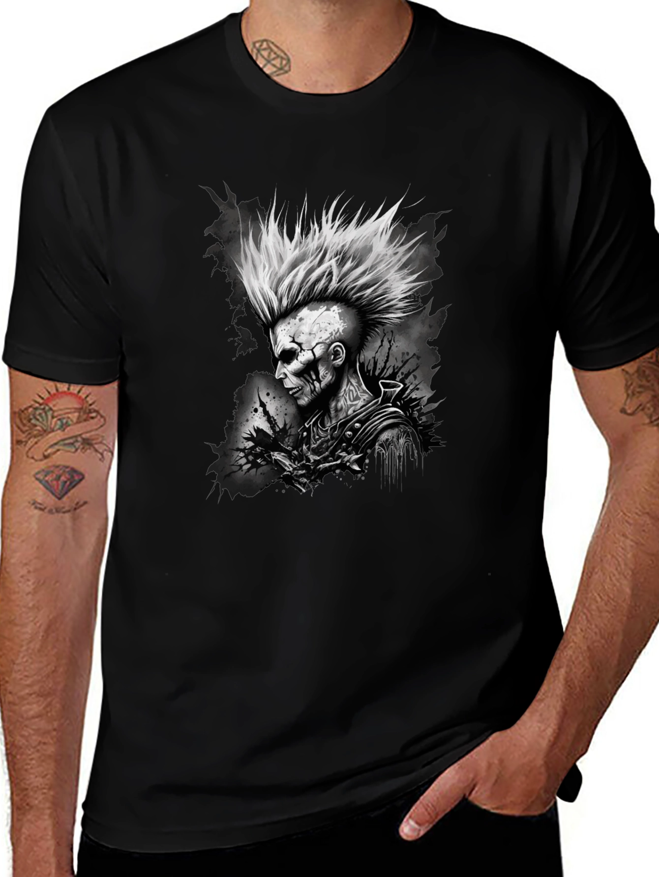 Punk Rock Skeleton Graphic Tee - Mens Black T-Shirt