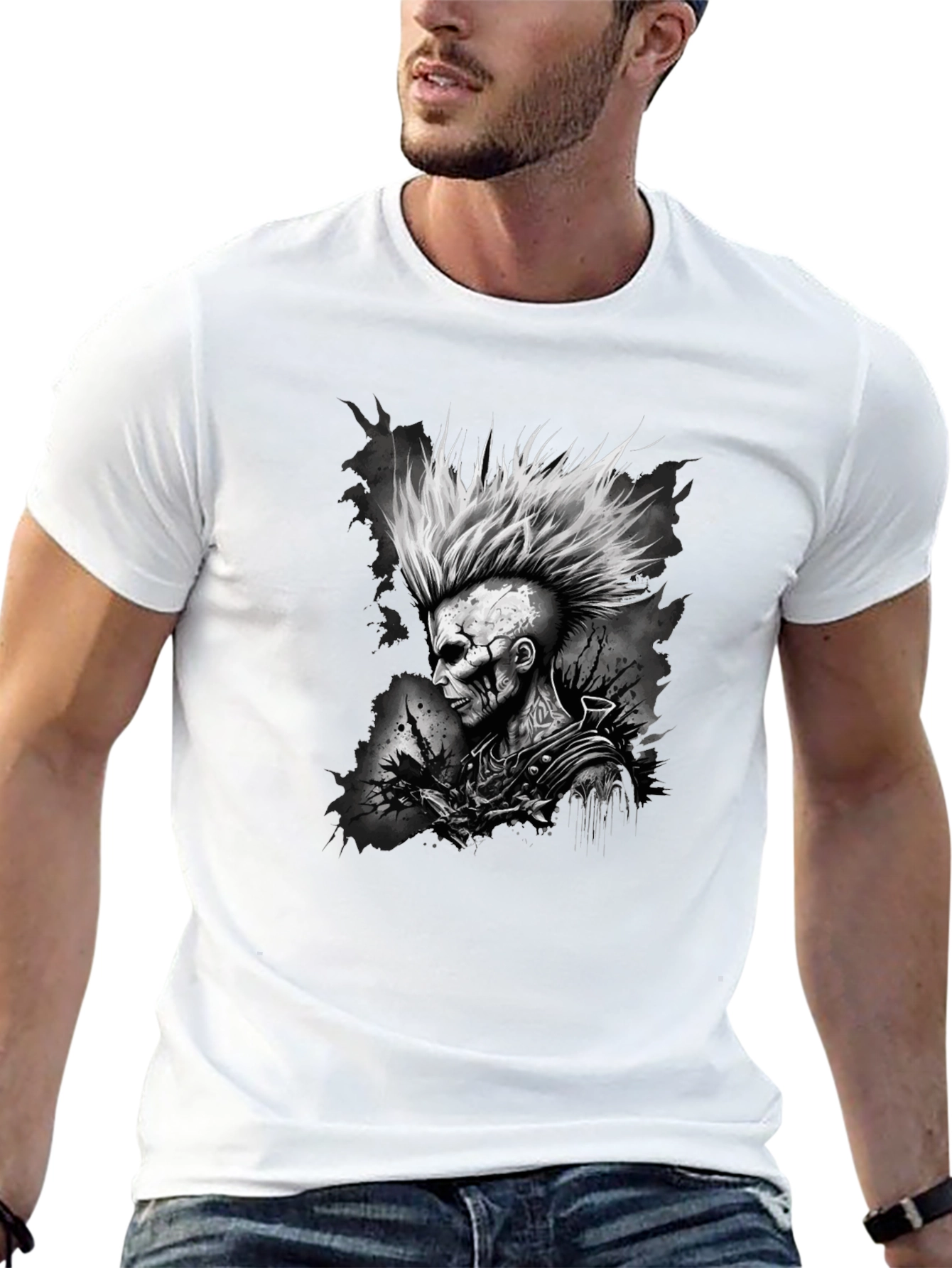 Punk Rock Skeleton Graphic Tee - Mens Black T-Shirt