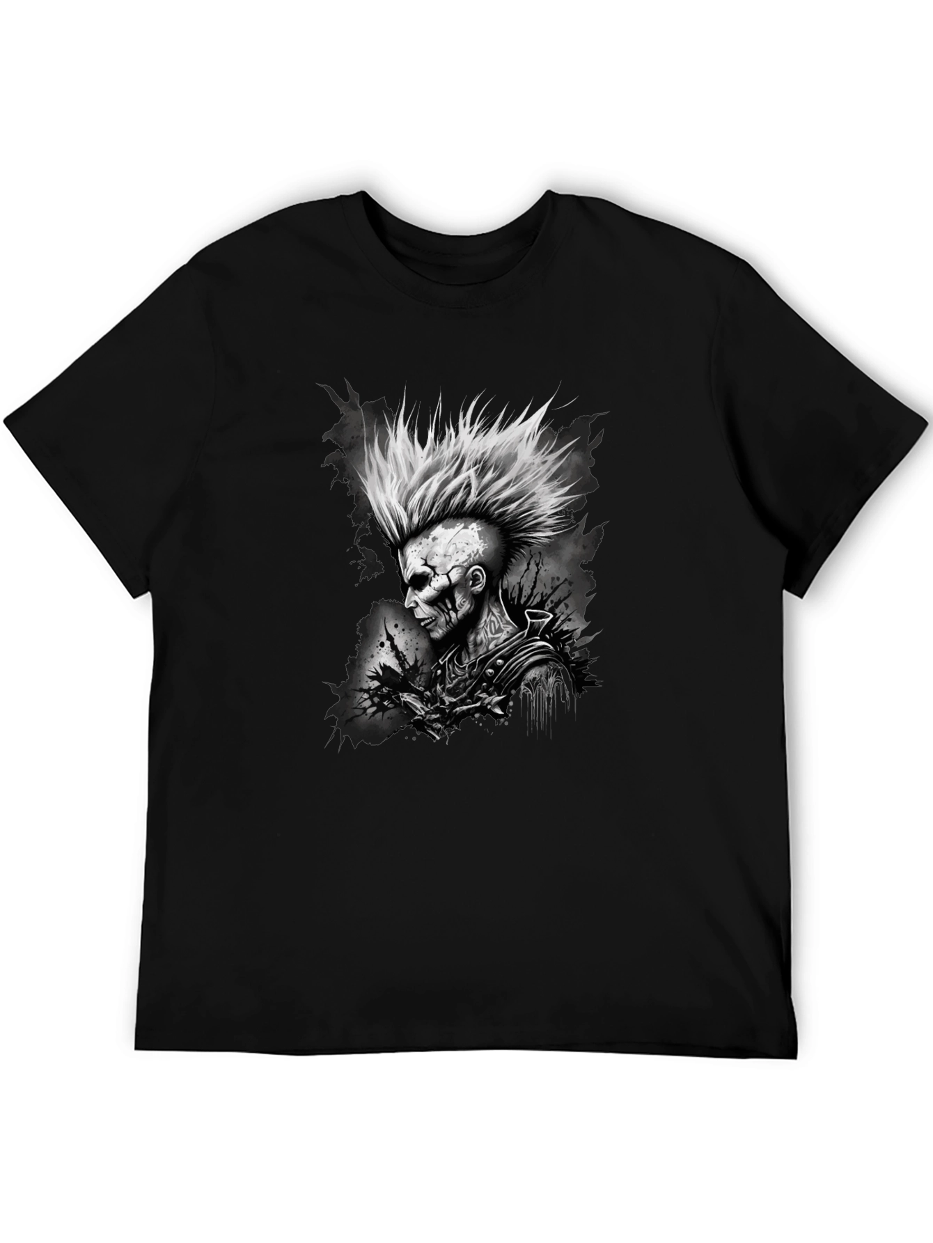 Punk Rock Skeleton Graphic Tee - Mens Black T-Shirt