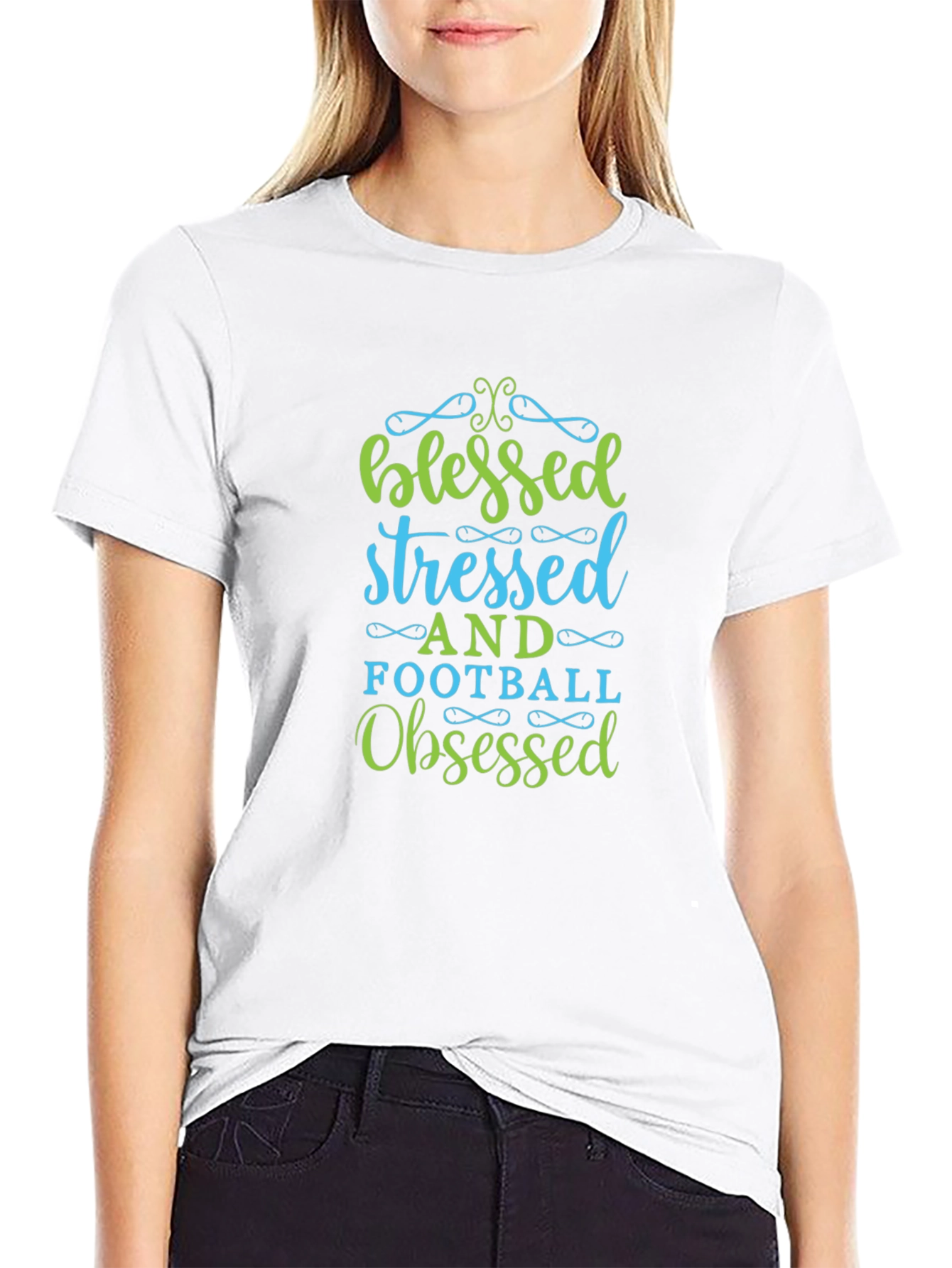 Blessed Stressed Football Obsessed Black T-Shirt